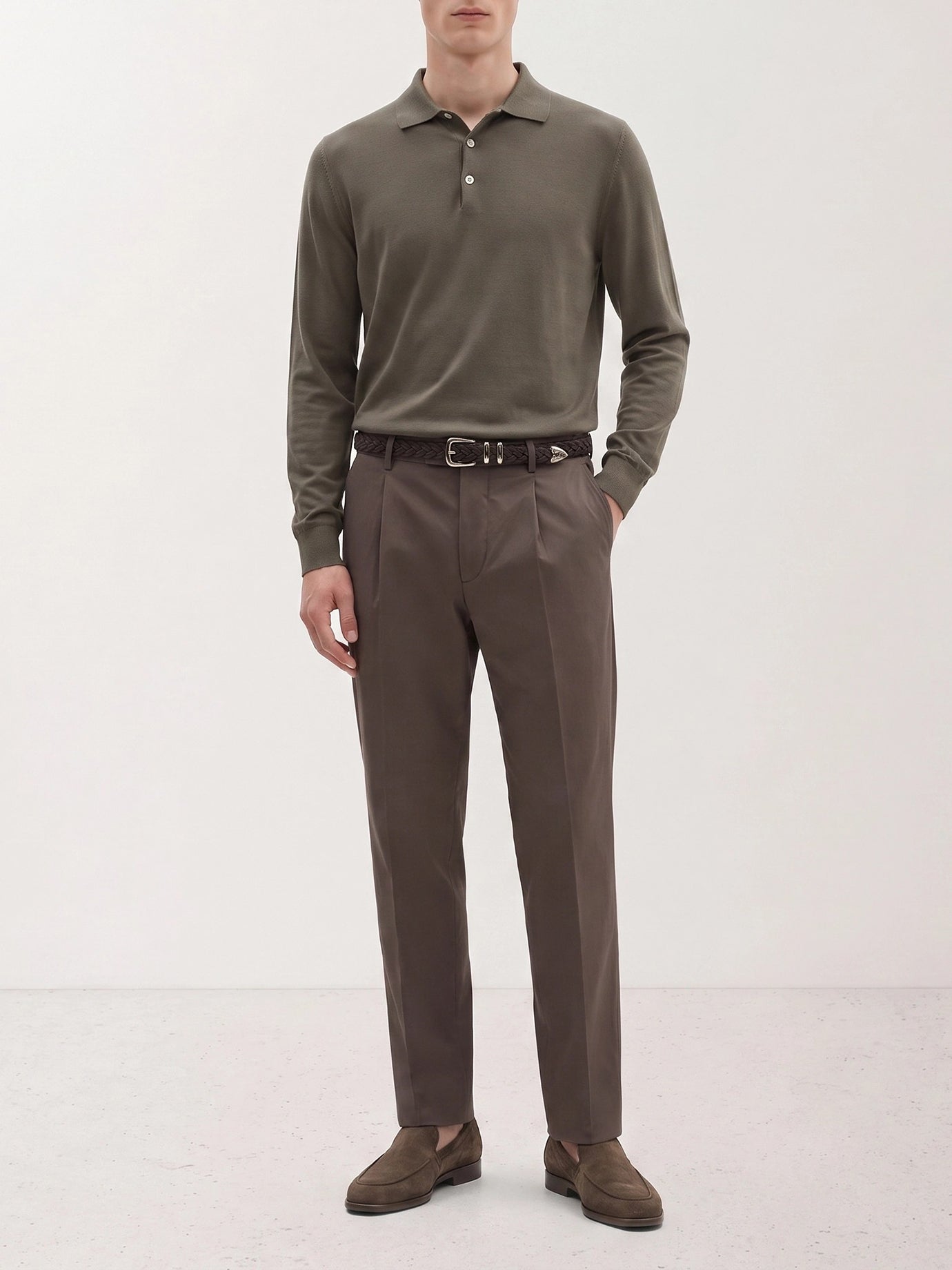 Polo con bottoni Solid colour  Marrone - Brunello Cucinelli Uomo | PDP | VIETTI Online Store | Zoom-Modal_2
