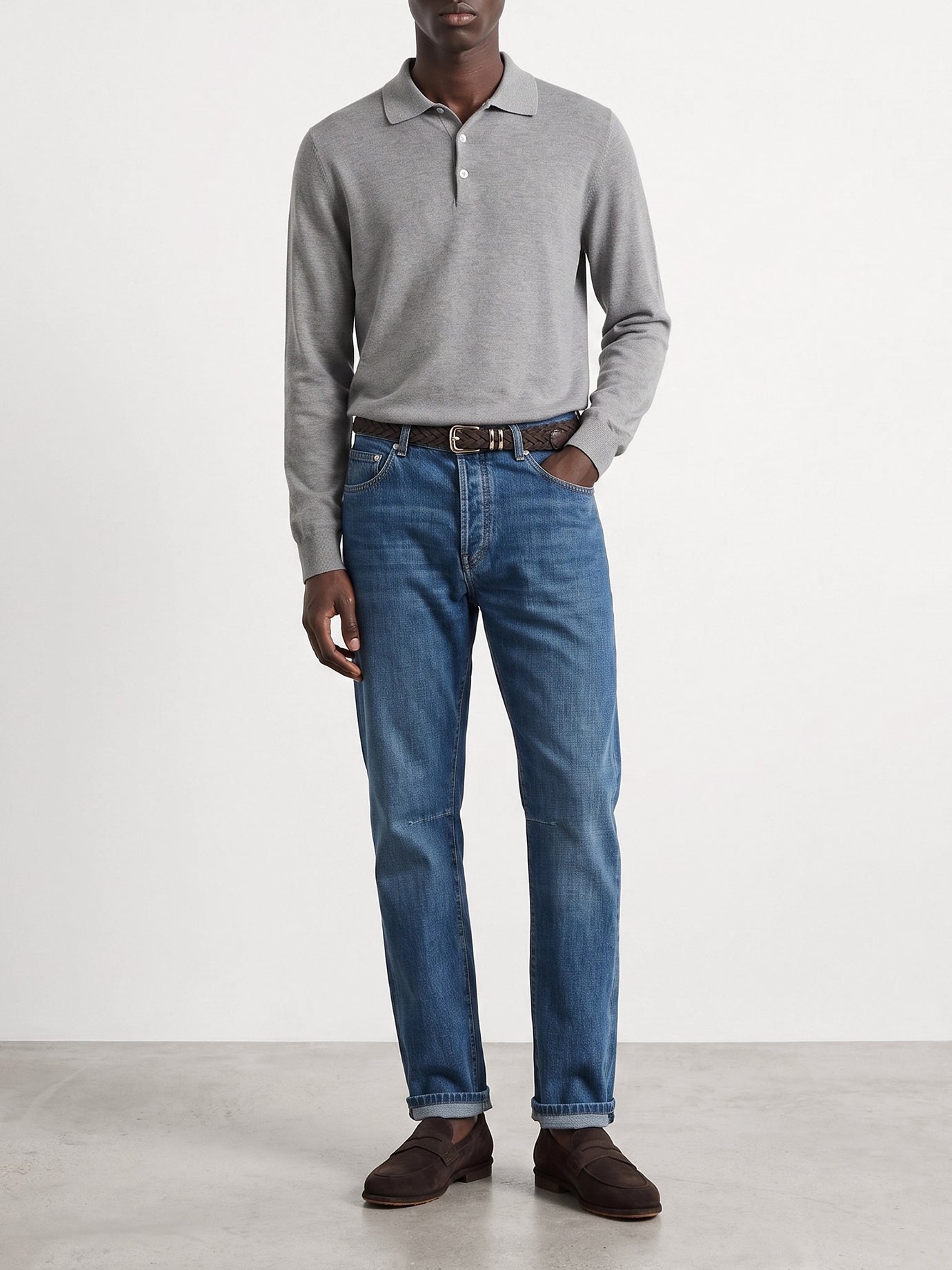 Polo shirts with buttons Solid colour  Grey - Brunello Cucinelli Men | PDP | VIETTI Online Store | thumbnail_2