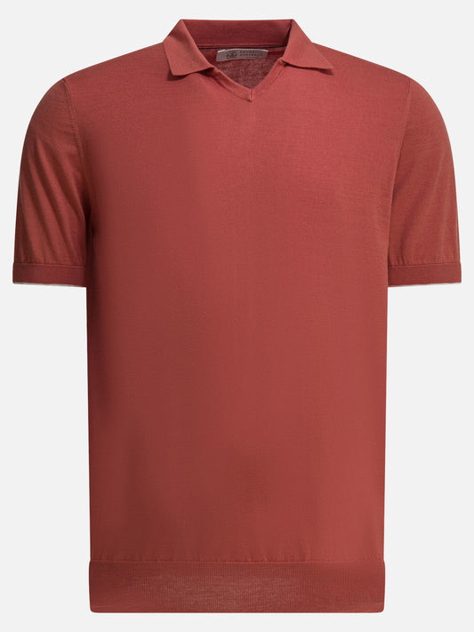 Polo senza bottoni Solid colour  Rosso - Brunello Cucinelli Uomo | PDP | VIETTI Online Store 
