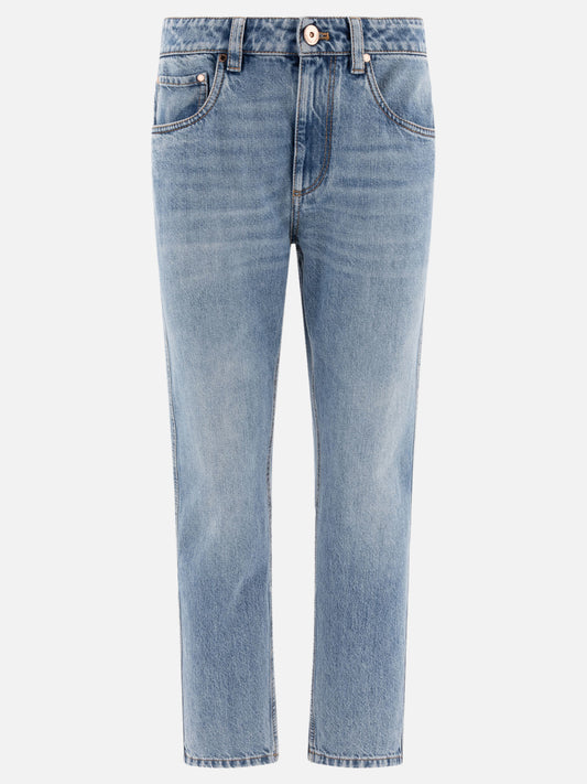 Jeans a gamba dritta Solid colour  Azzurro - Brunello Cucinelli Donna | PLP | VIETTI Online Store 

