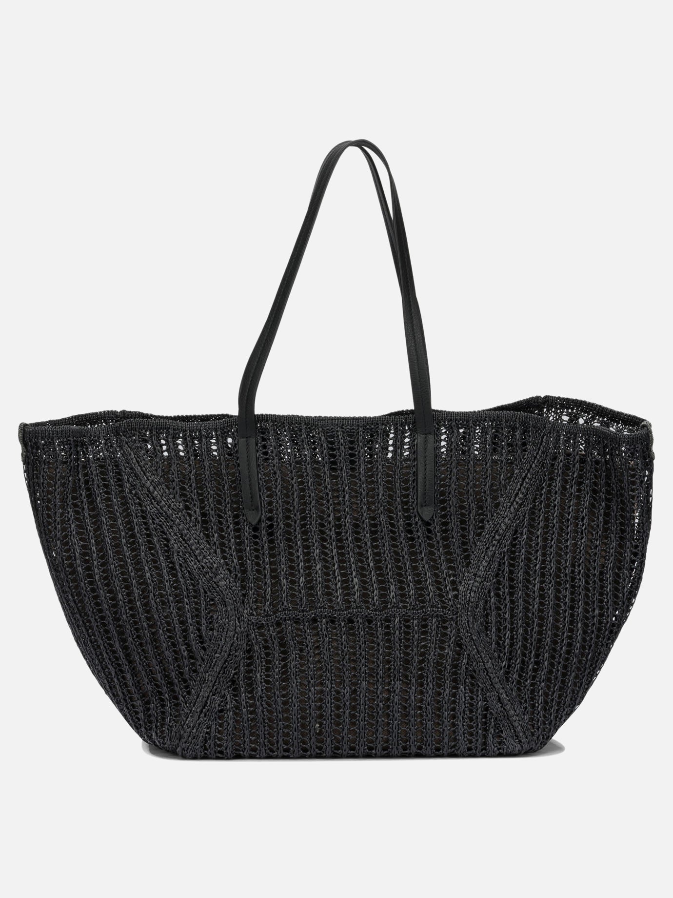Large bags 100% polyamide - Other fabric: 100% calf leather - Other fabric: 63% cotton 37% linen  Black - Brunello Cucinelli Women | PDP | VIETTI Online Store | thumbnail