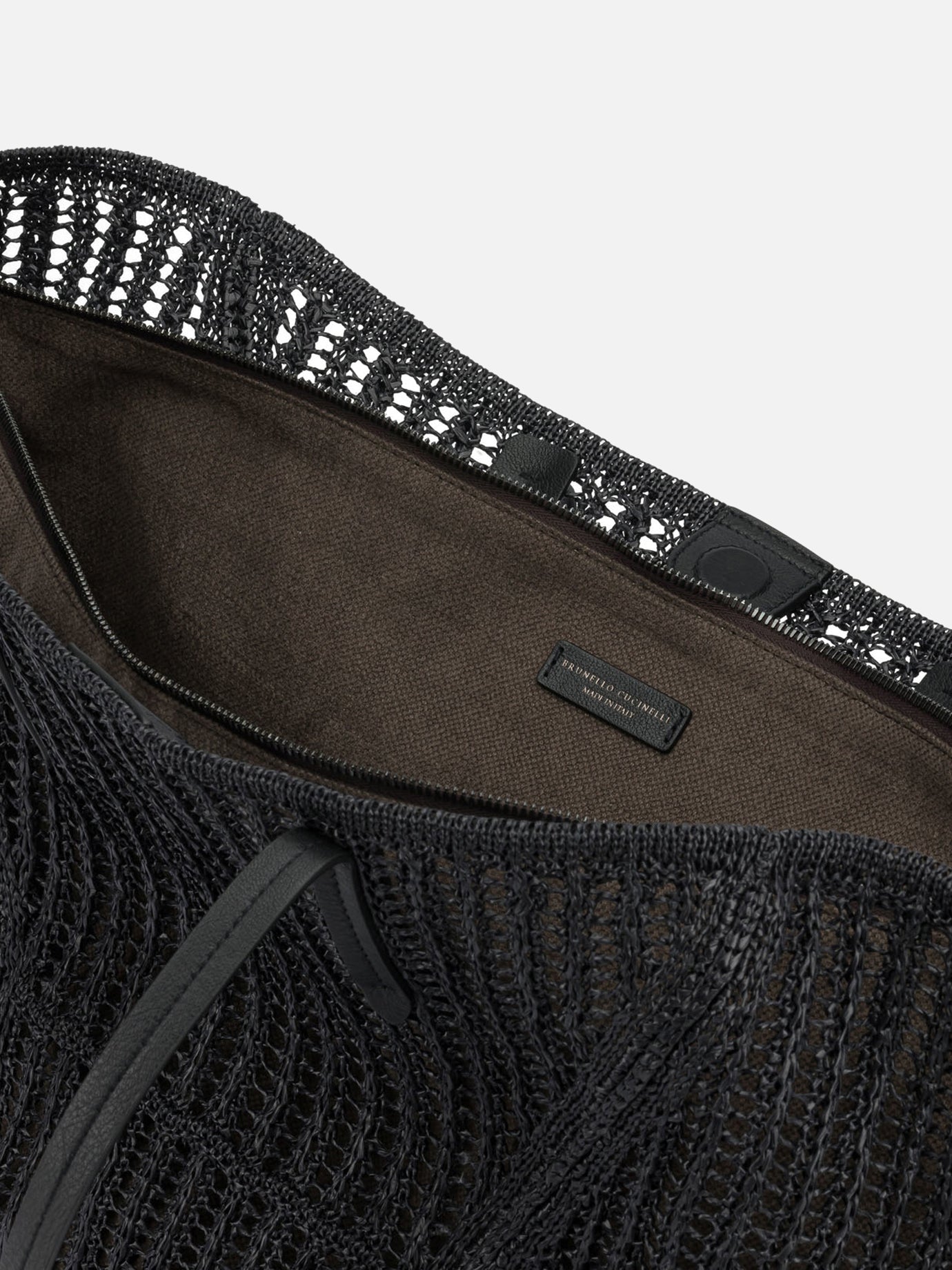 Large bags 100% polyamide - Other fabric: 100% calf leather - Other fabric: 63% cotton 37% linen  Black - Brunello Cucinelli Women | PDP | VIETTI Online Store | Zoom-Modal_5
