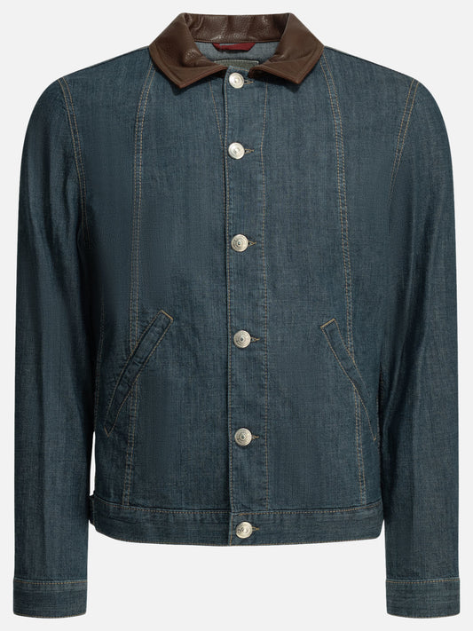 Denim jackets Solid colour  Blue - Brunello Cucinelli Men | PDP | VIETTI Online Store 
