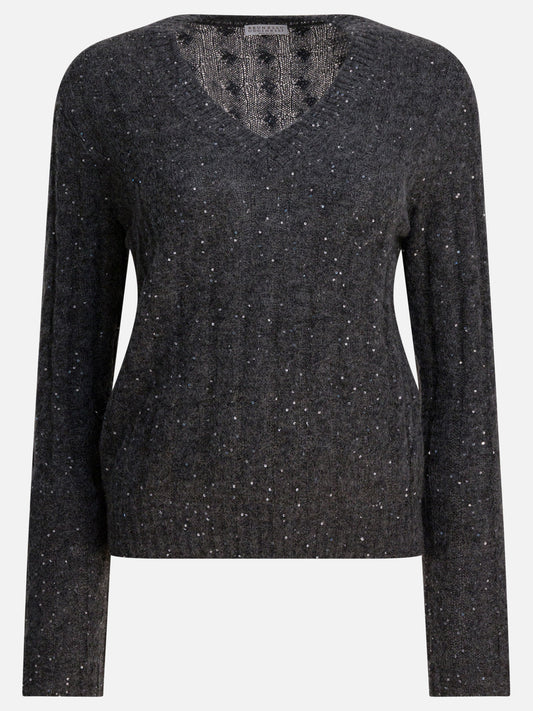 Maglioni scollo a V Textured knit  Blu - Brunello Cucinelli Donna | PDP | VIETTI Online Store 
