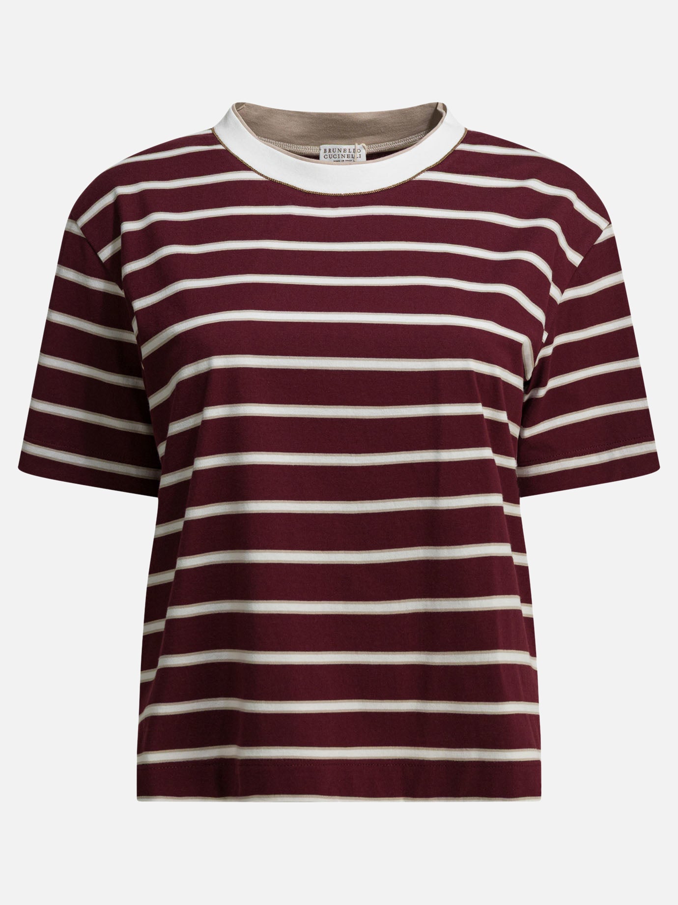 T-shirt girocollo Striped  Bordeaux - Brunello Cucinelli Donna | PDP | VIETTI Online Store | thumbnail