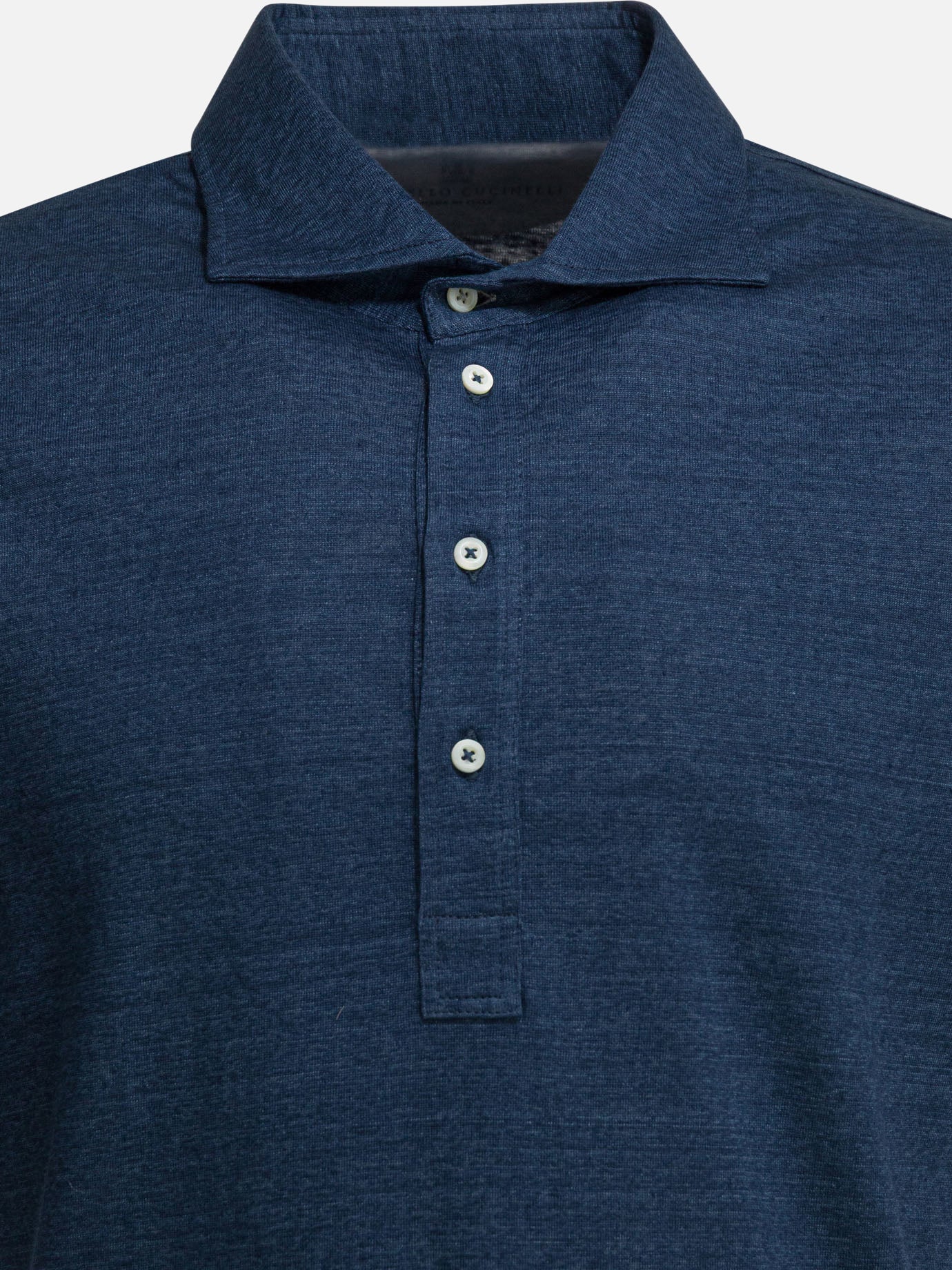 Brunello Cucinelli Linen and cotton mélange jersey polo shirt Blue