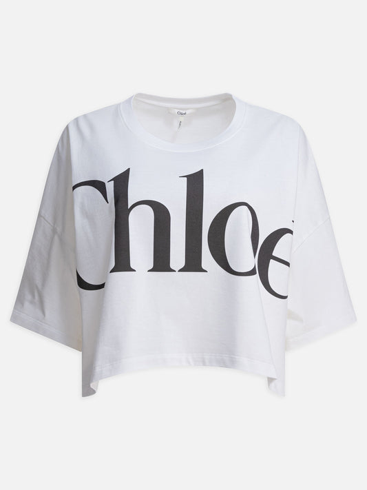 T-shirt girocollo Logo  Bianco - Chloé Donna | VIETTI Online Store 
