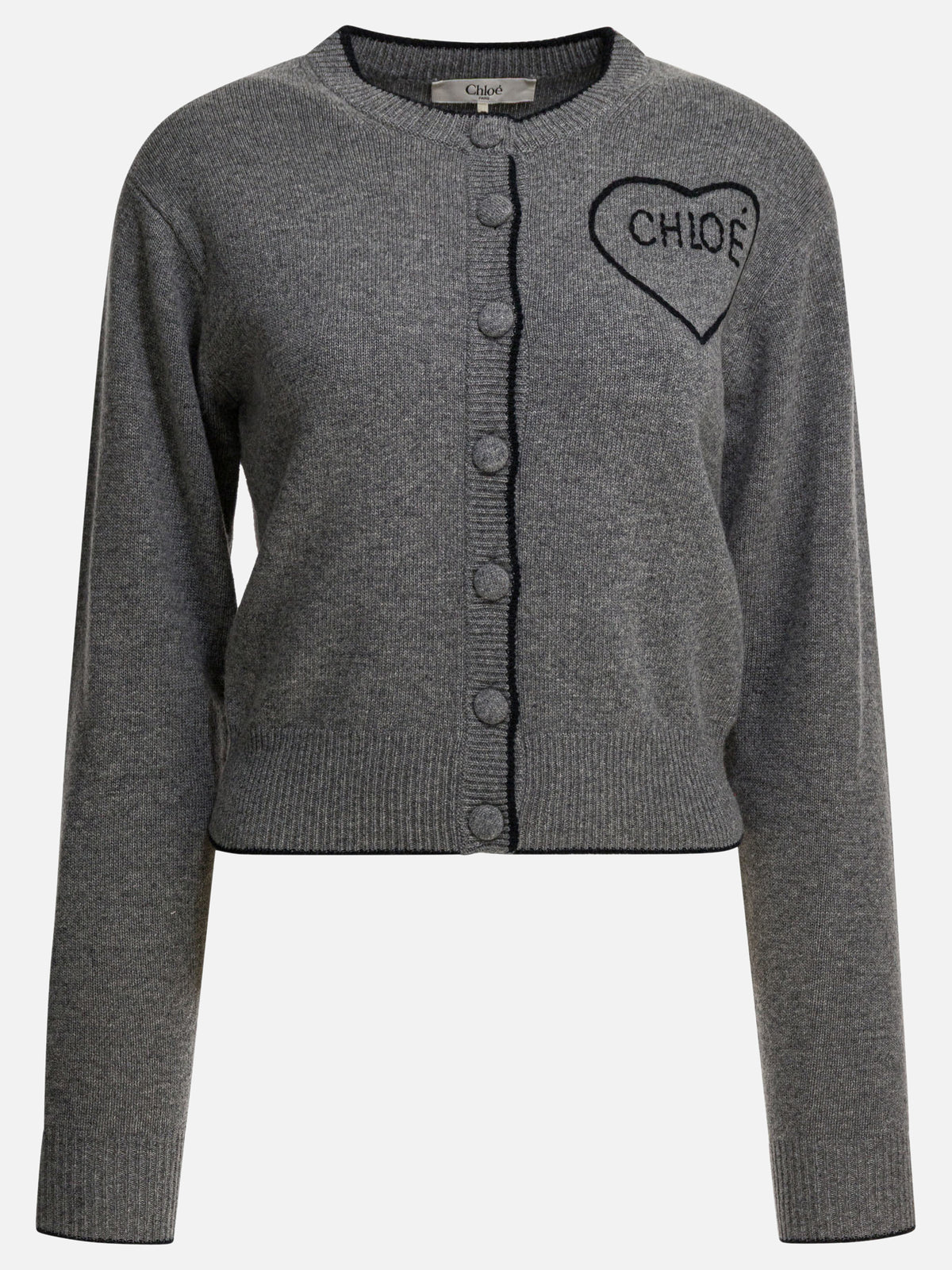 Chloé Wool and cashmere cardigan with logo Grey