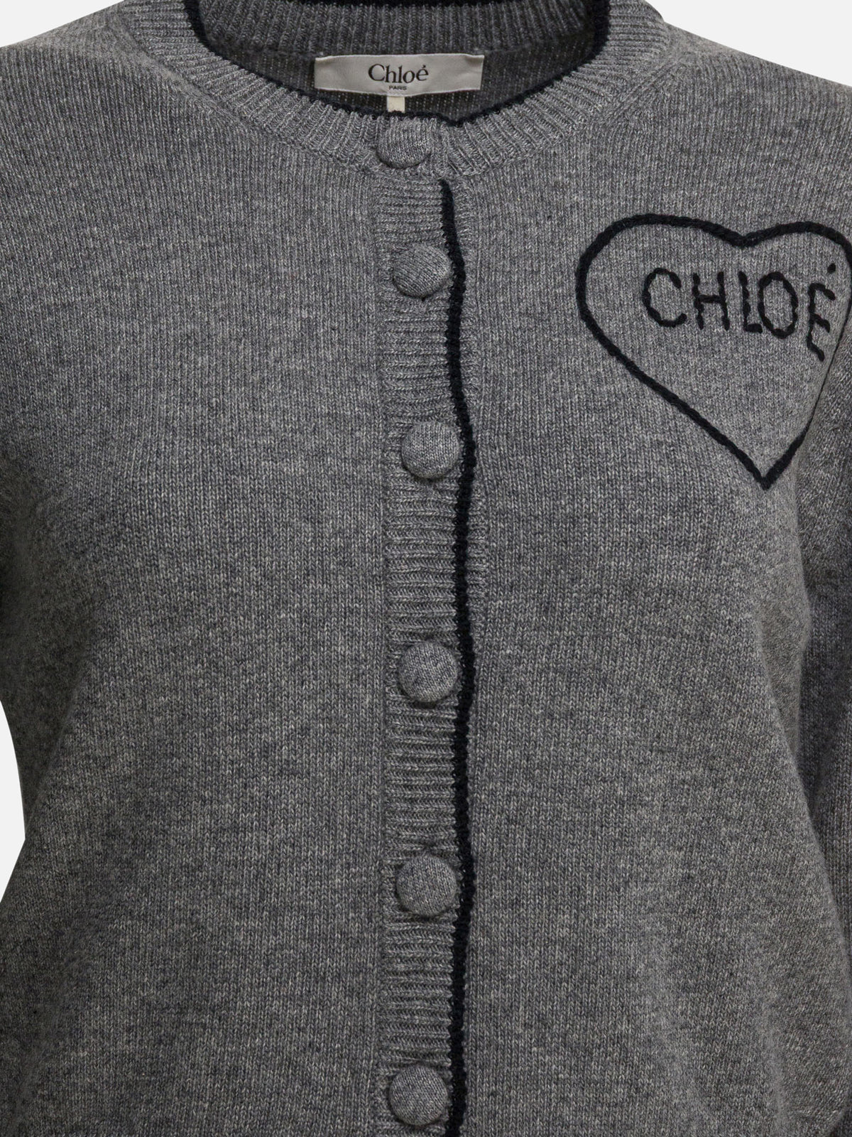 Chloé Wool and cashmere cardigan with logo Grey