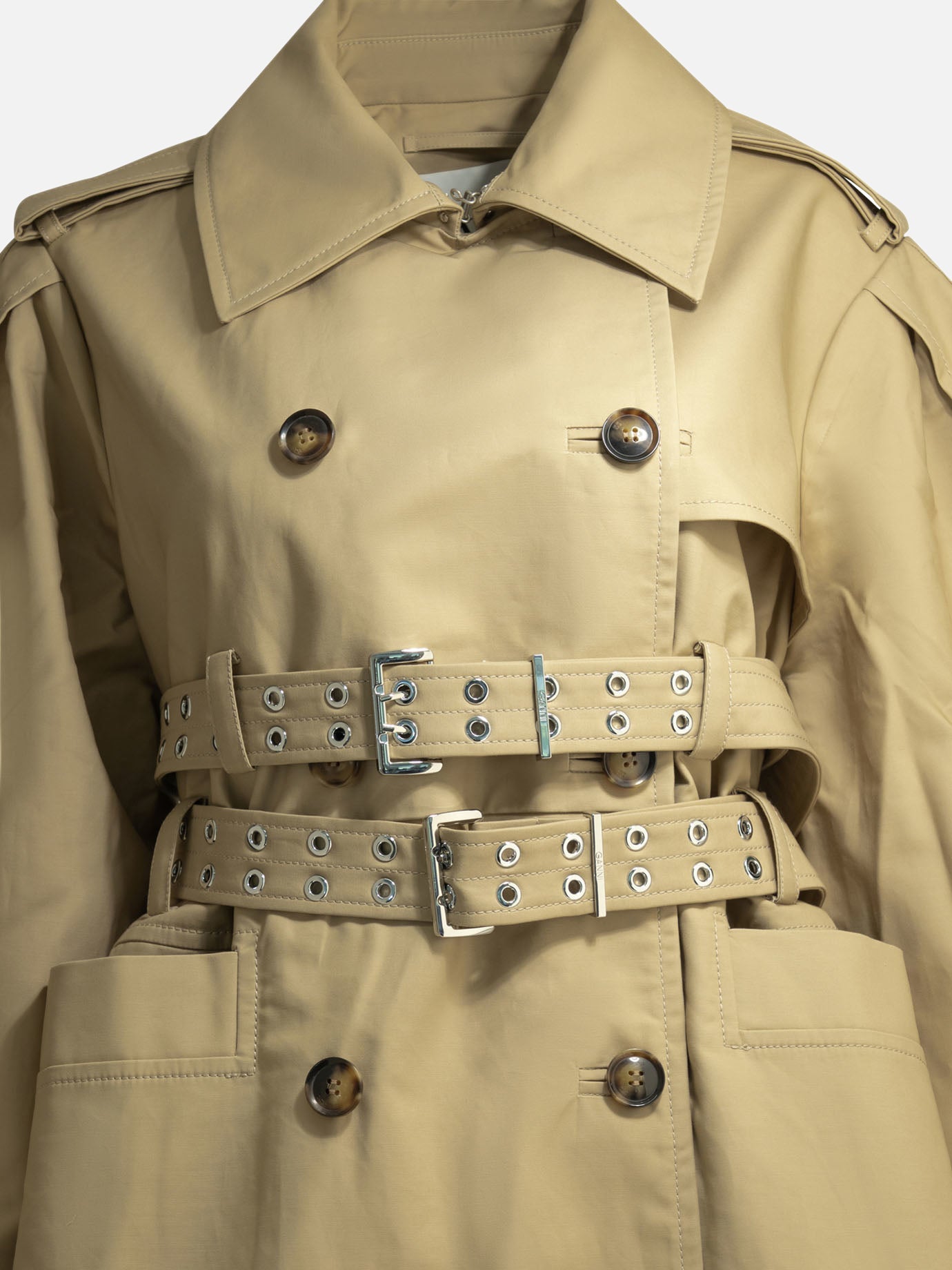 Raincoats & Trench coats Solid colour  Beige - Ganni Women | PDP | VIETTI Online Store | Zoom-Modal_3
