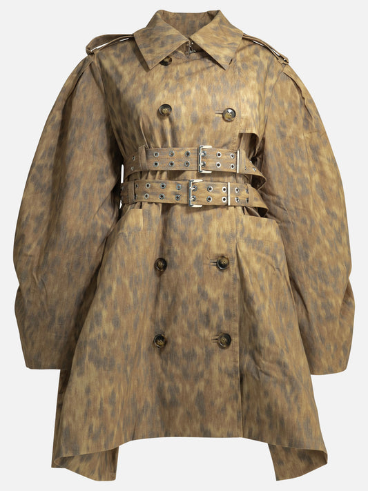 Ganni Animal print trench coat Beige

