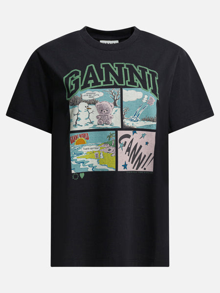 GANNI ブラック Tシャツ Mサイズ コミックプリント Ganni 
