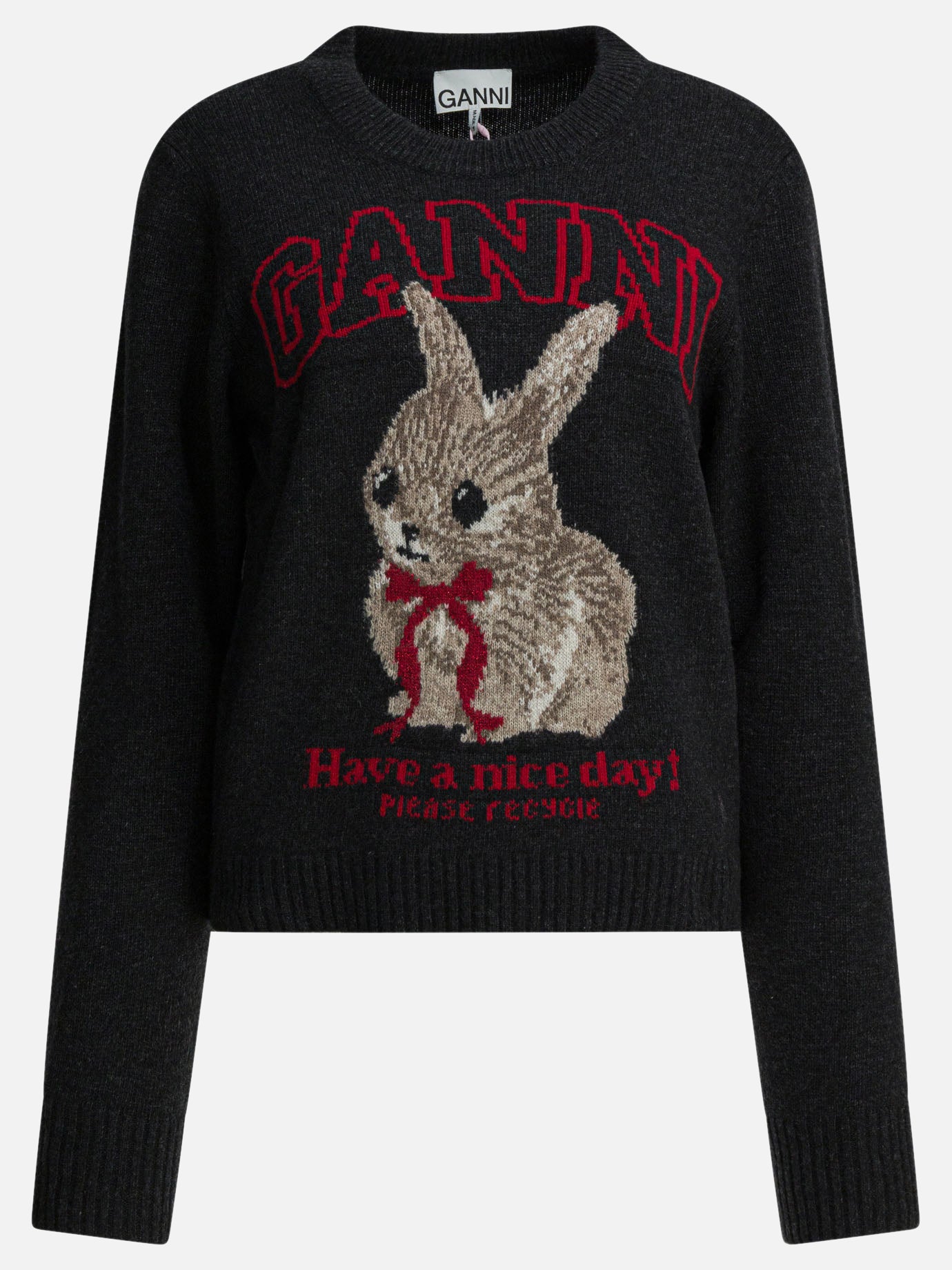 Crewneck sweaters 45% wool 35% recycled wool 20% recycled polyamide  Black - Ganni Women | PDP | VIETTI Online Store | thumbnail
