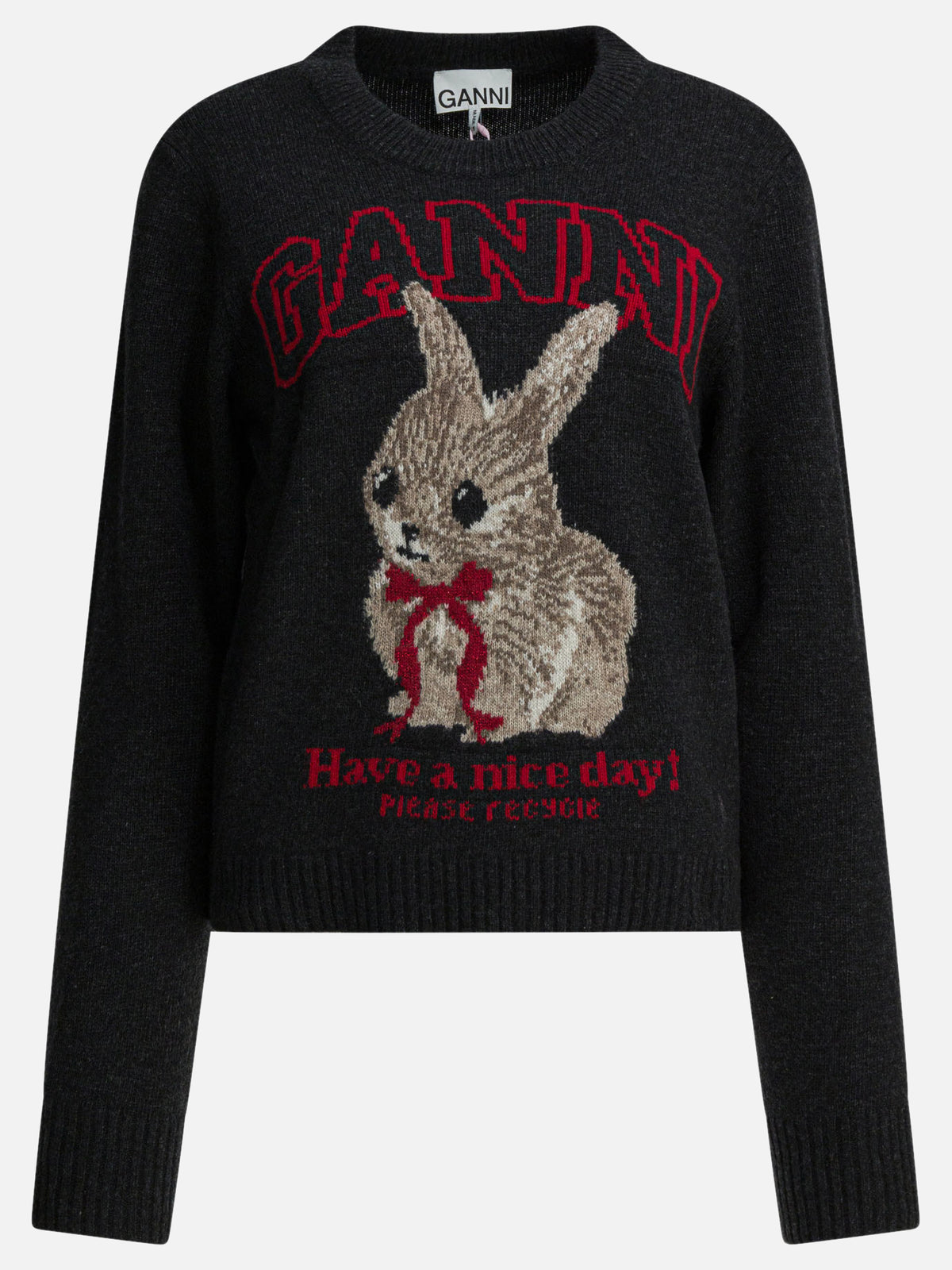 Ganni Wool sweater with print Black