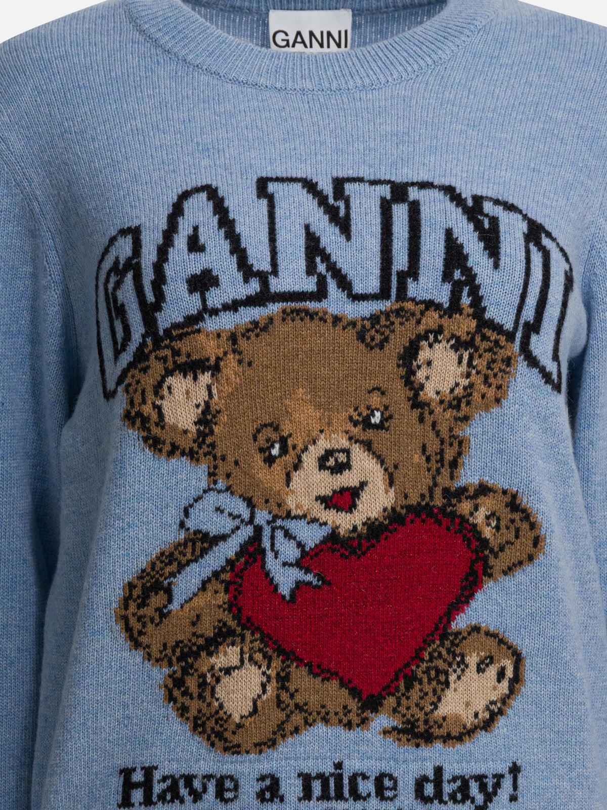 Ganni Wool sweater with print Blue