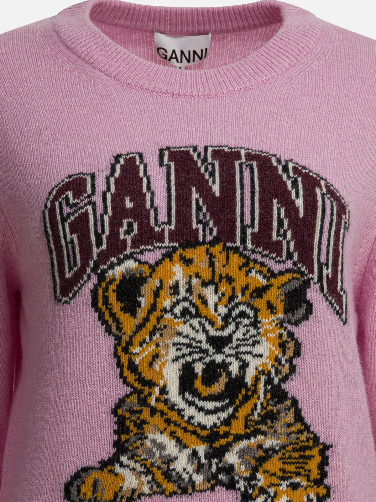 Ganni Wool sweater with print Pink