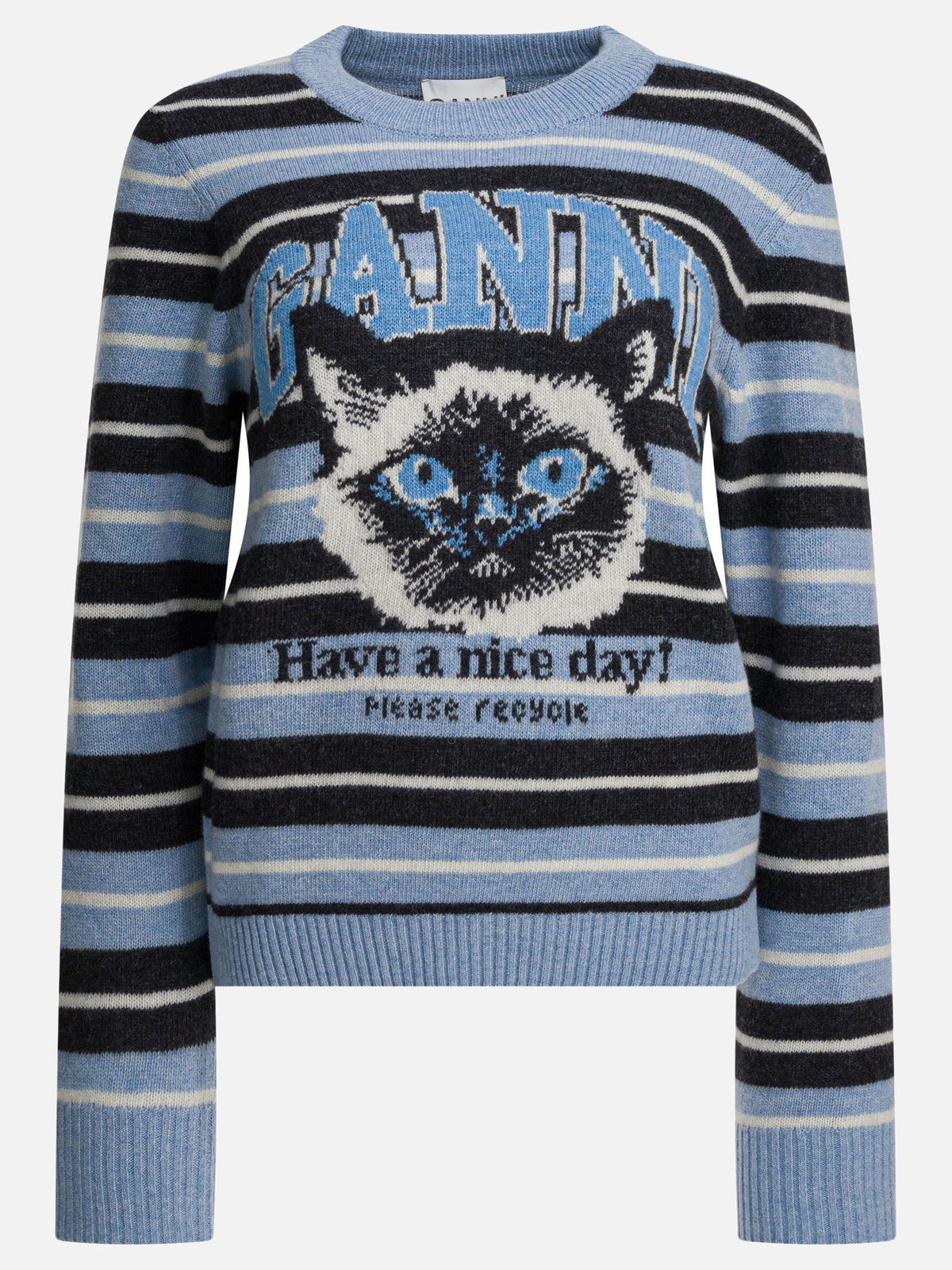 Ganni Wool sweater with print Light blue