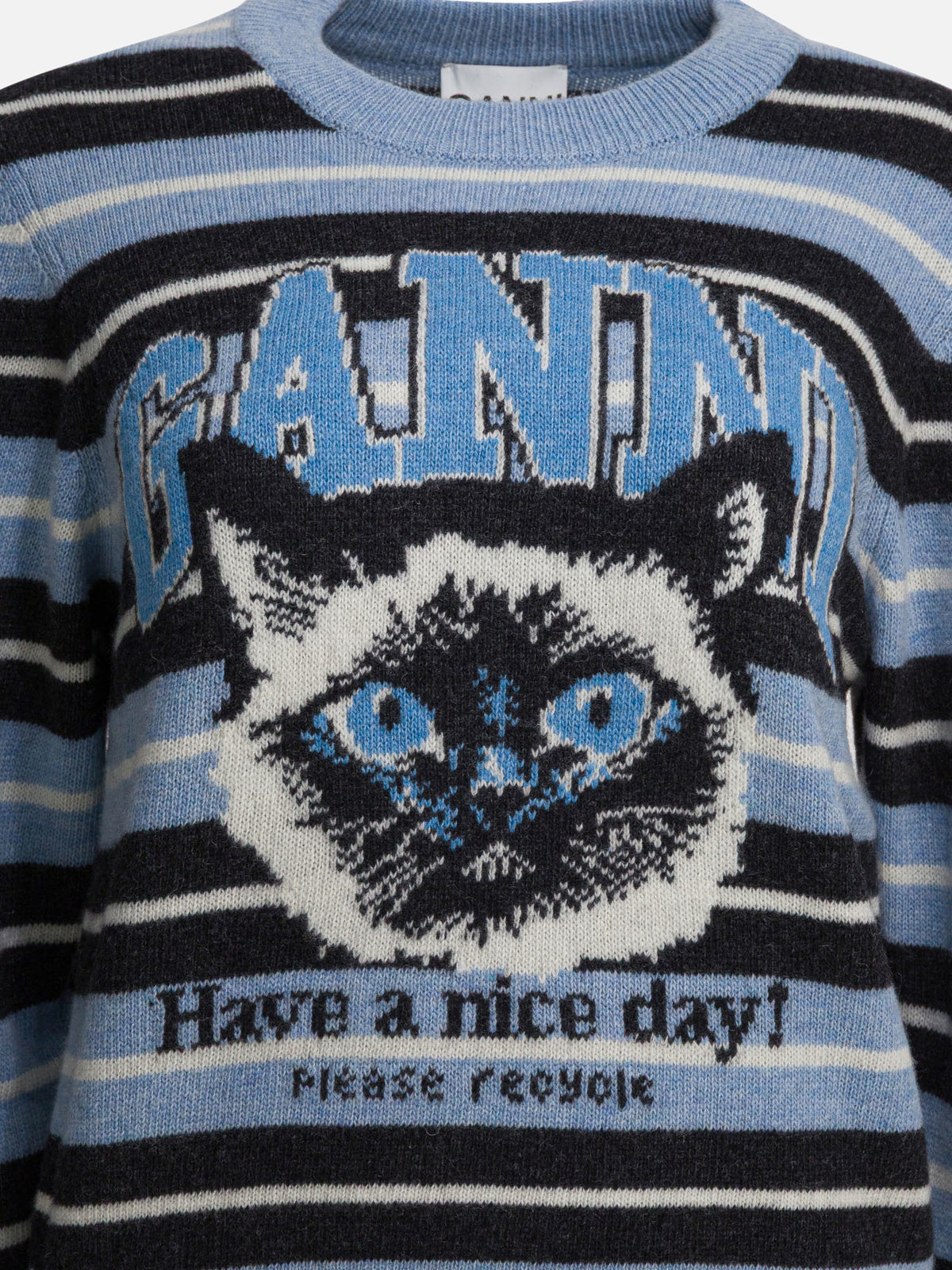 Ganni Wool sweater with print Light blue - VIETTI