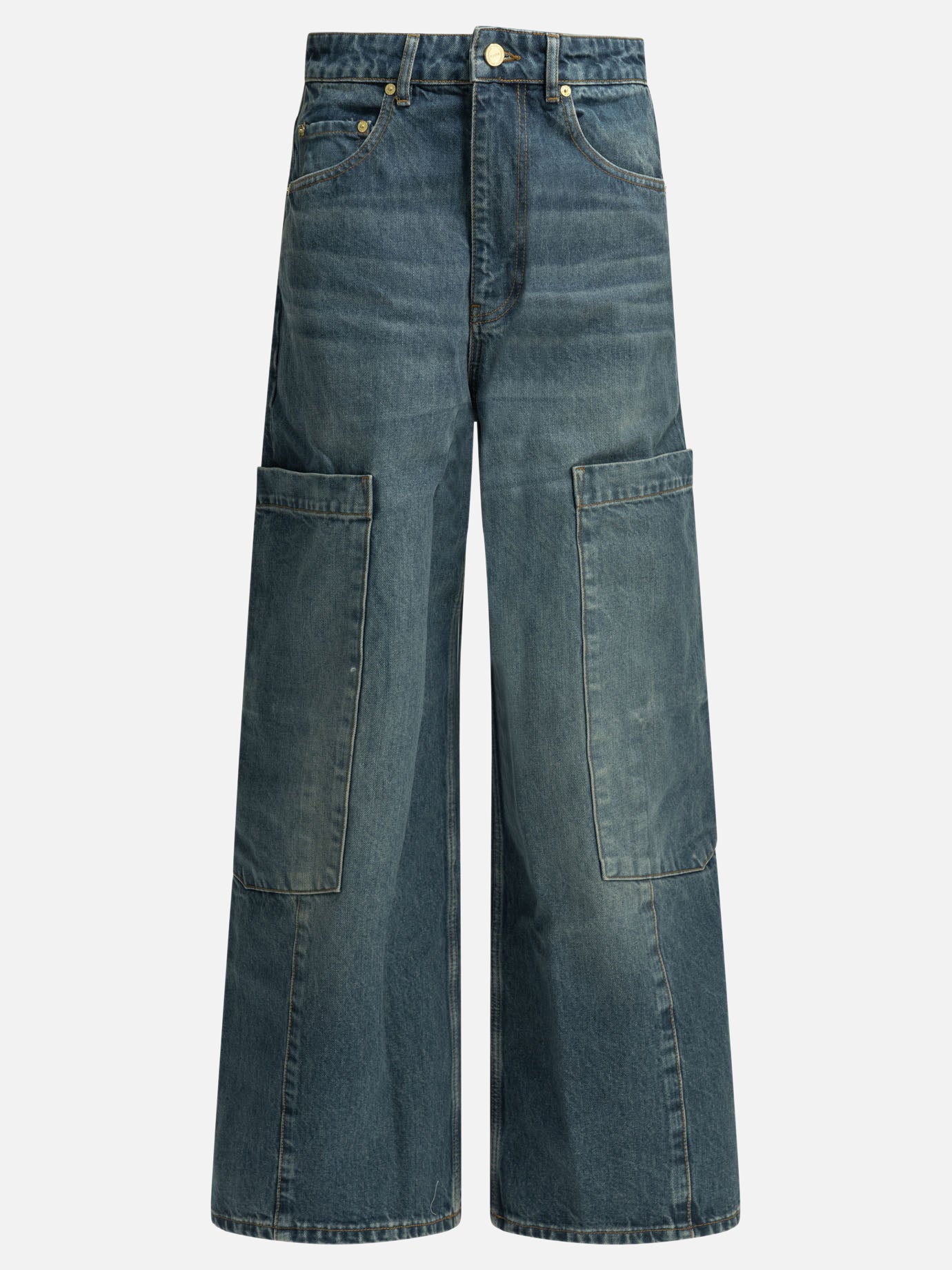 Wide-leg jeans Solid colour  Blue - Ganni Women | PDP | VIETTI Online Store | thumbnail