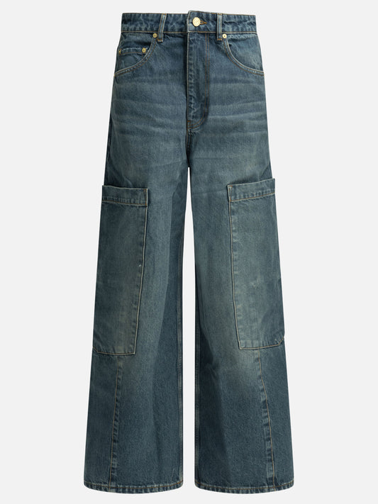 Wide-leg jeans Solid colour  Blue - Ganni Women | PDP | VIETTI Online Store 
