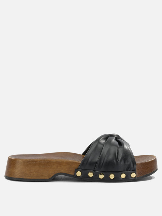 Slides 65% recycled leather 19% polyurethane 16% polyester - 100% wood  Black - Ganni Women | PLP | VIETTI Online Store 

