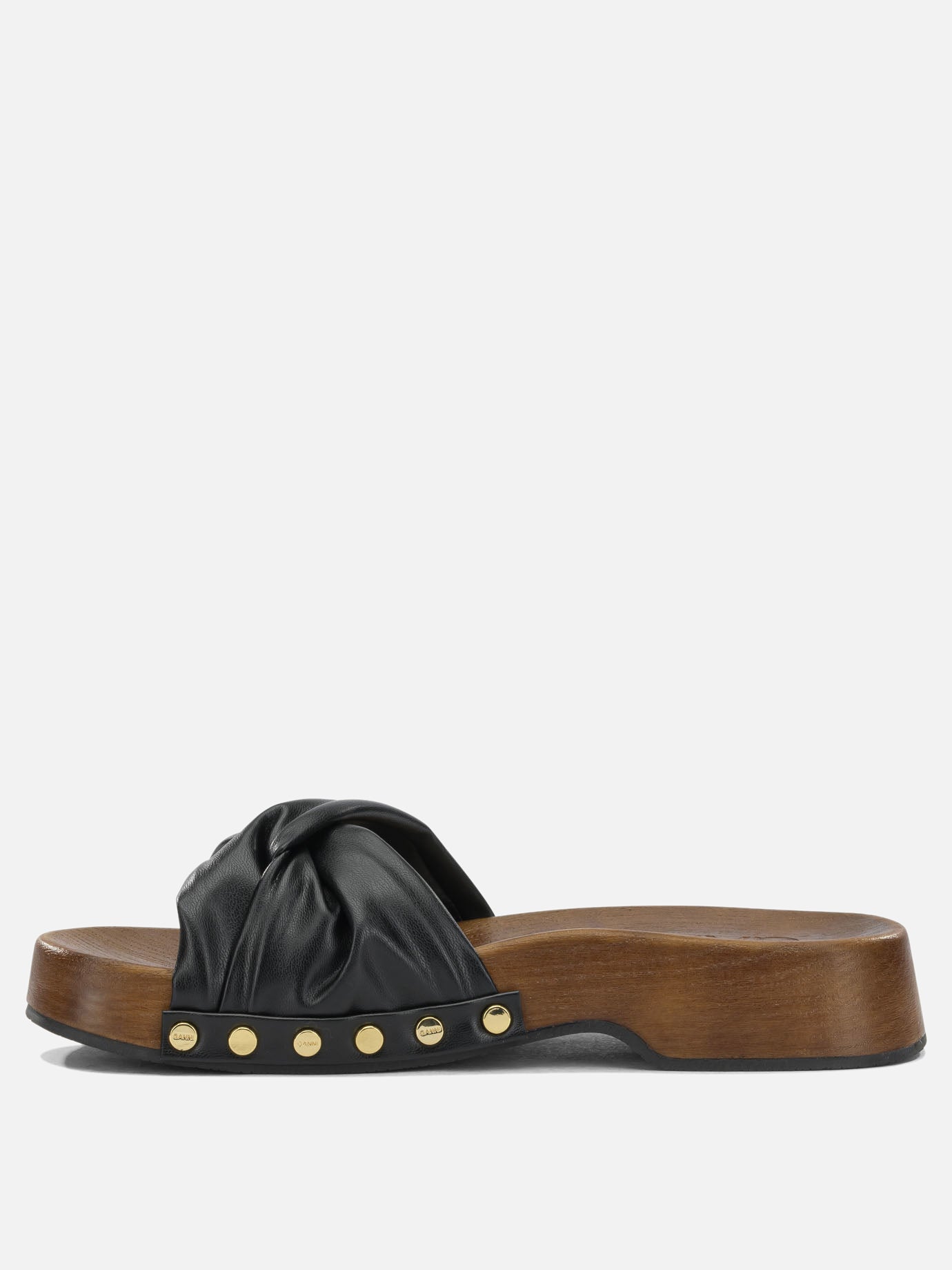 Slides 65% recycled leather 19% polyurethane 16% polyester - 100% wood  Black - Ganni Women | PDP | VIETTI Online Store | Zoom-Modal_3
