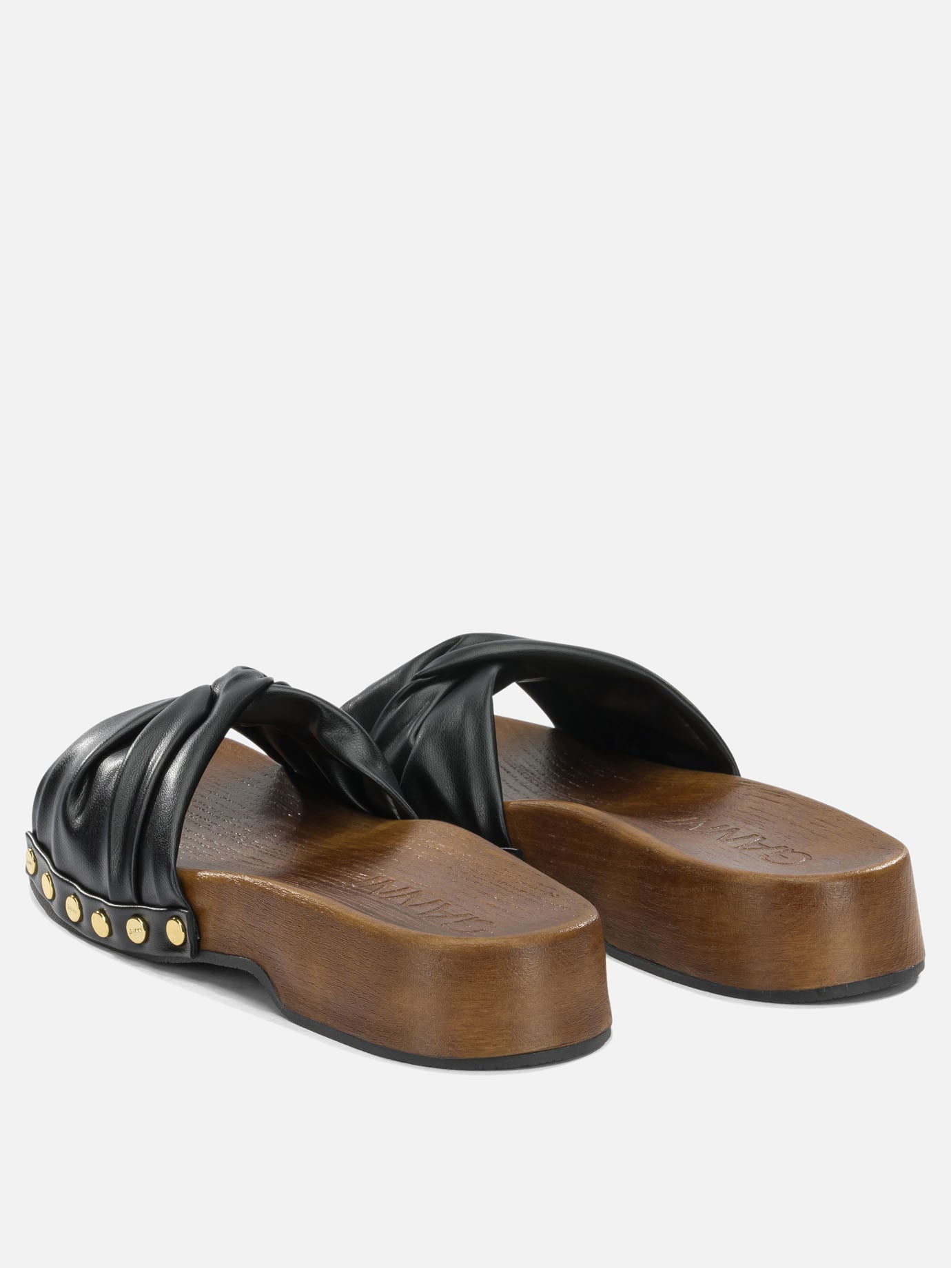 Slides 65% recycled leather 19% polyurethane 16% polyester - 100% wood  Black - Ganni Women | PDP | VIETTI Online Store | thumbnail_4