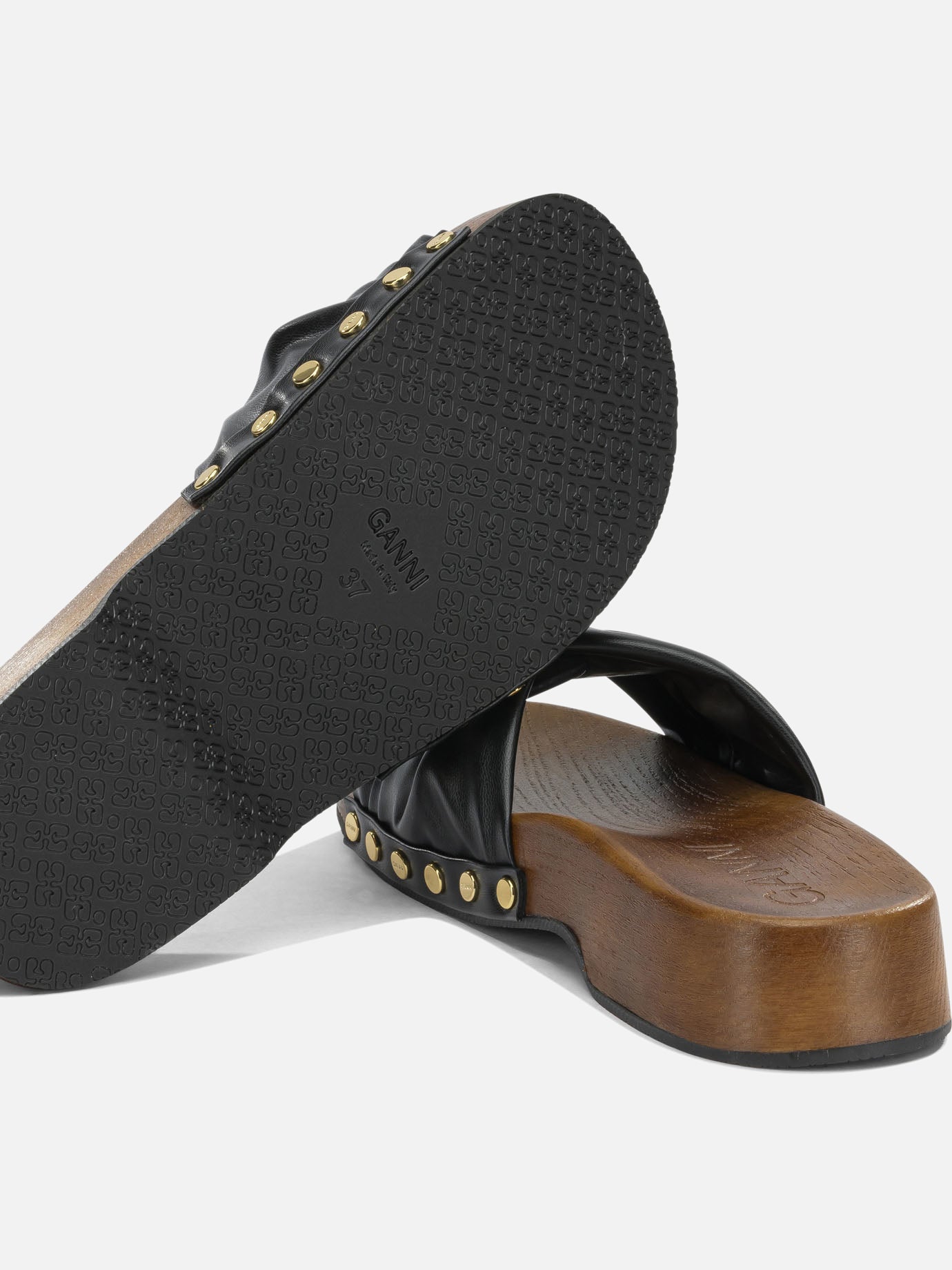 Slides 65% recycled leather 19% polyurethane 16% polyester - 100% wood  Black - Ganni Women | PDP | VIETTI Online Store | thumbnail_5