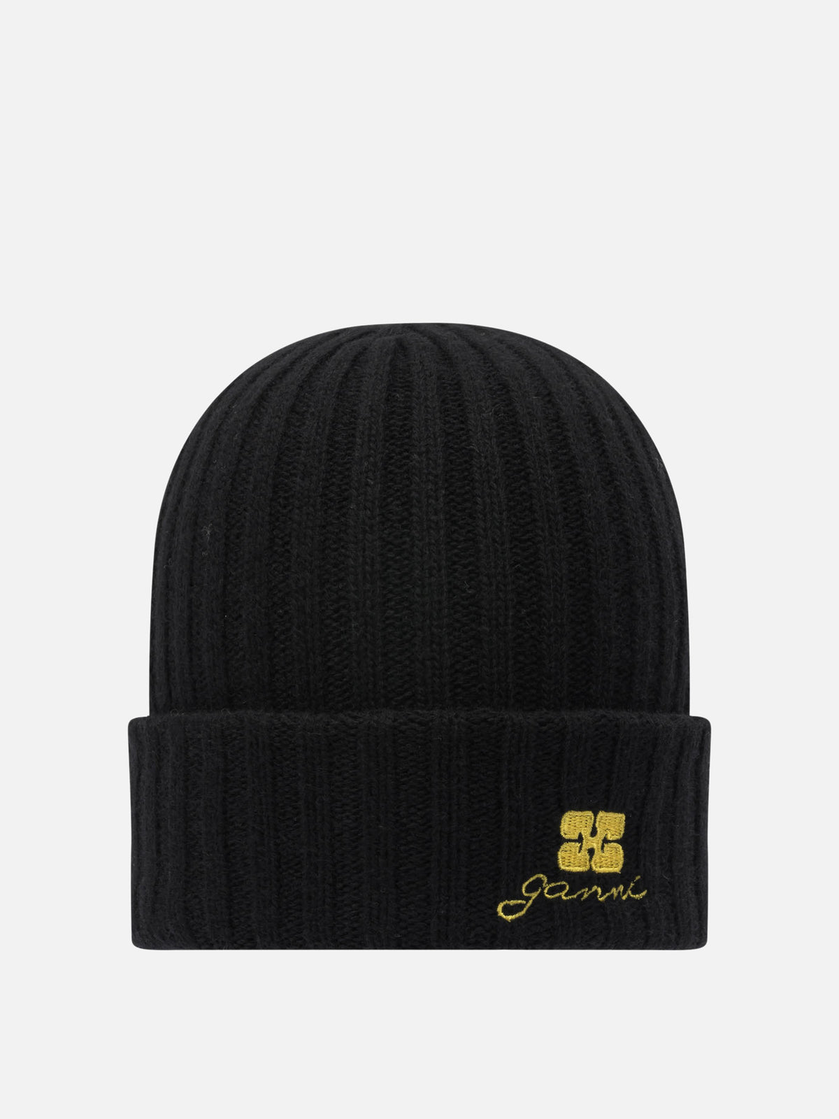 Ganni Wool blend beanie Black