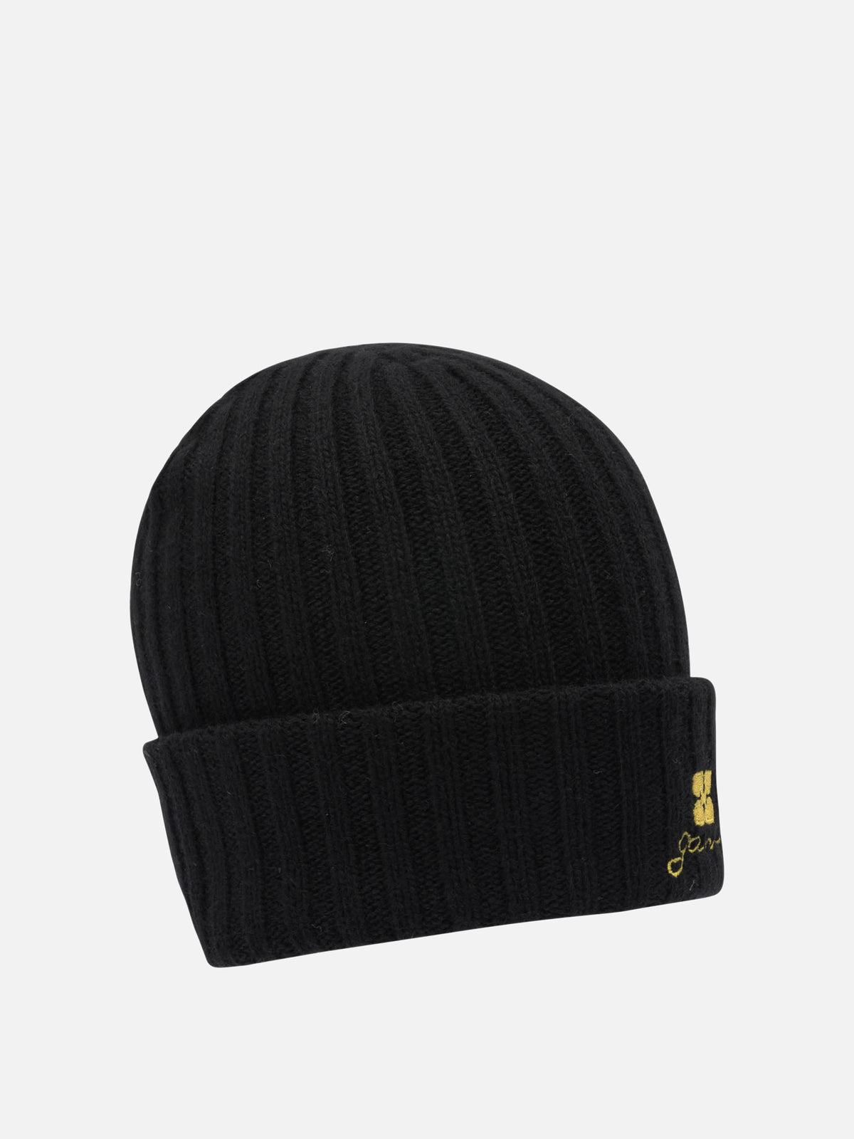 Ganni Wool blend beanie Black