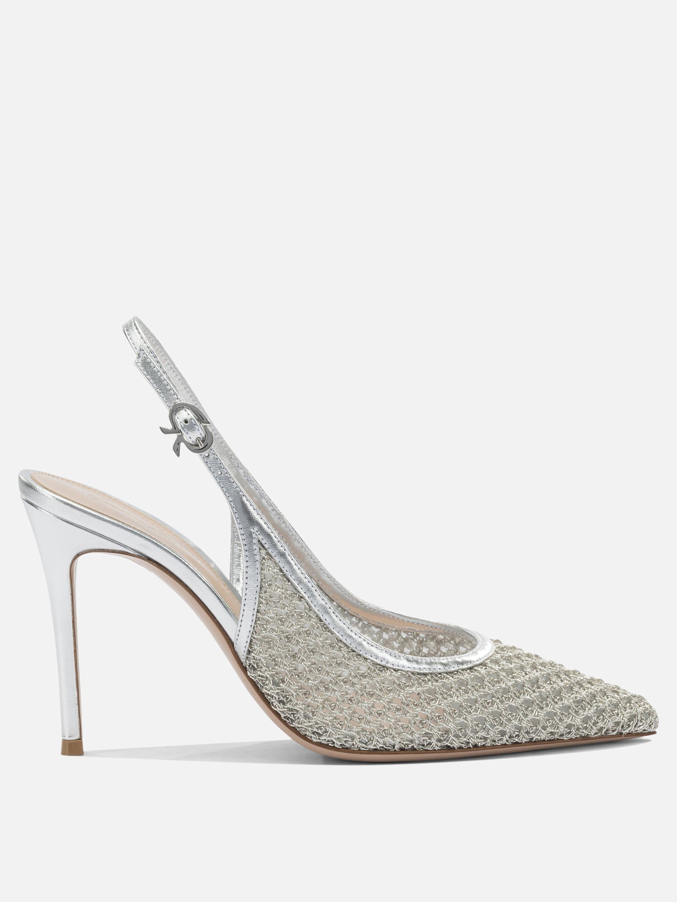 Slingback 90% fabric 10% leather - 100% leather  Argento - Gianvito Rossi Donna | PDP | VIETTI Online Store | Zoom-Modal
