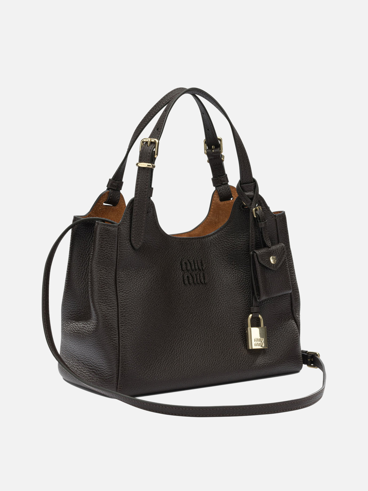 Miu Miu Leather shoulder bag with logo Brown - VIETTI