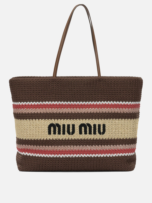Large bags 100% cotton - Other fabric: 100% calf leather  Brown - Miu Miu Women | PLP | VIETTI Online Store 
