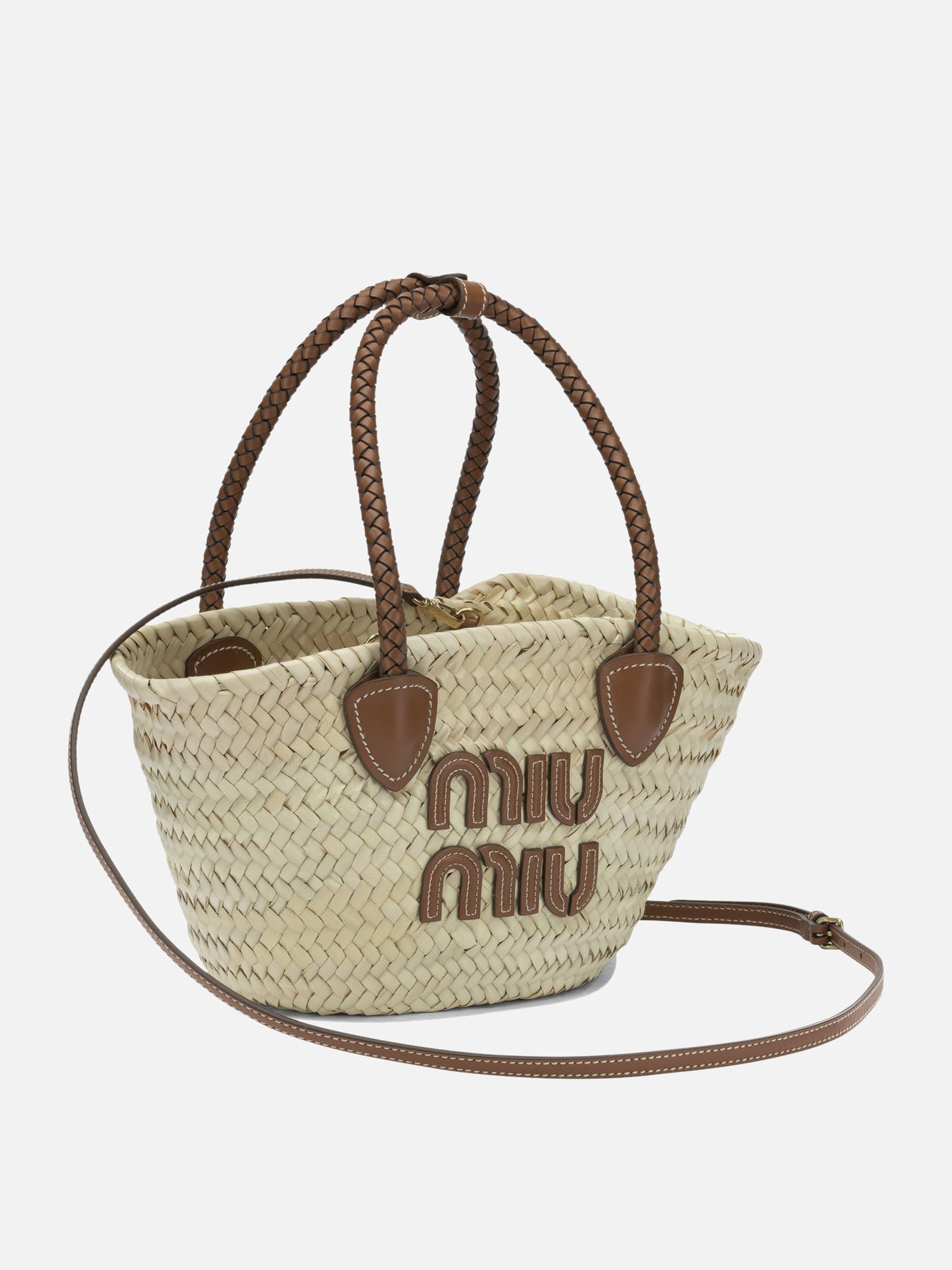 Miu Miu Small straw hand bag 5BG273 Beige - Women | VIETTI Shop