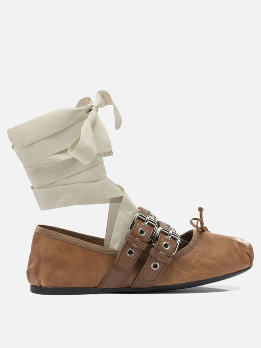 Miu Miu Nappa leather and calfskin ballet flats Brown

