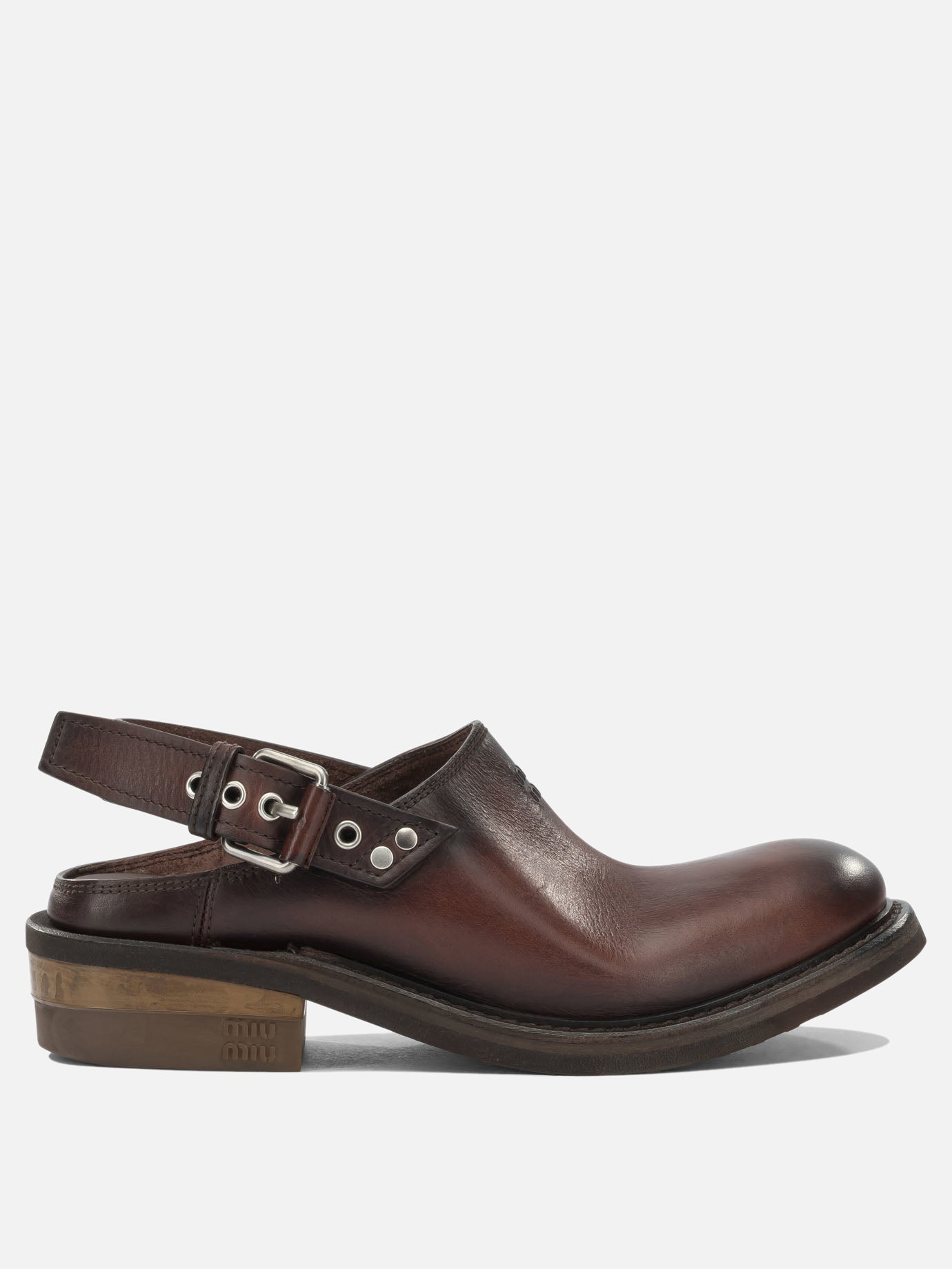 Flat sandals 100% calf leather - 50% leather 50% rubber  Brown - Miu Miu Women | PDP | VIETTI Online Store | Zoom-Modal
