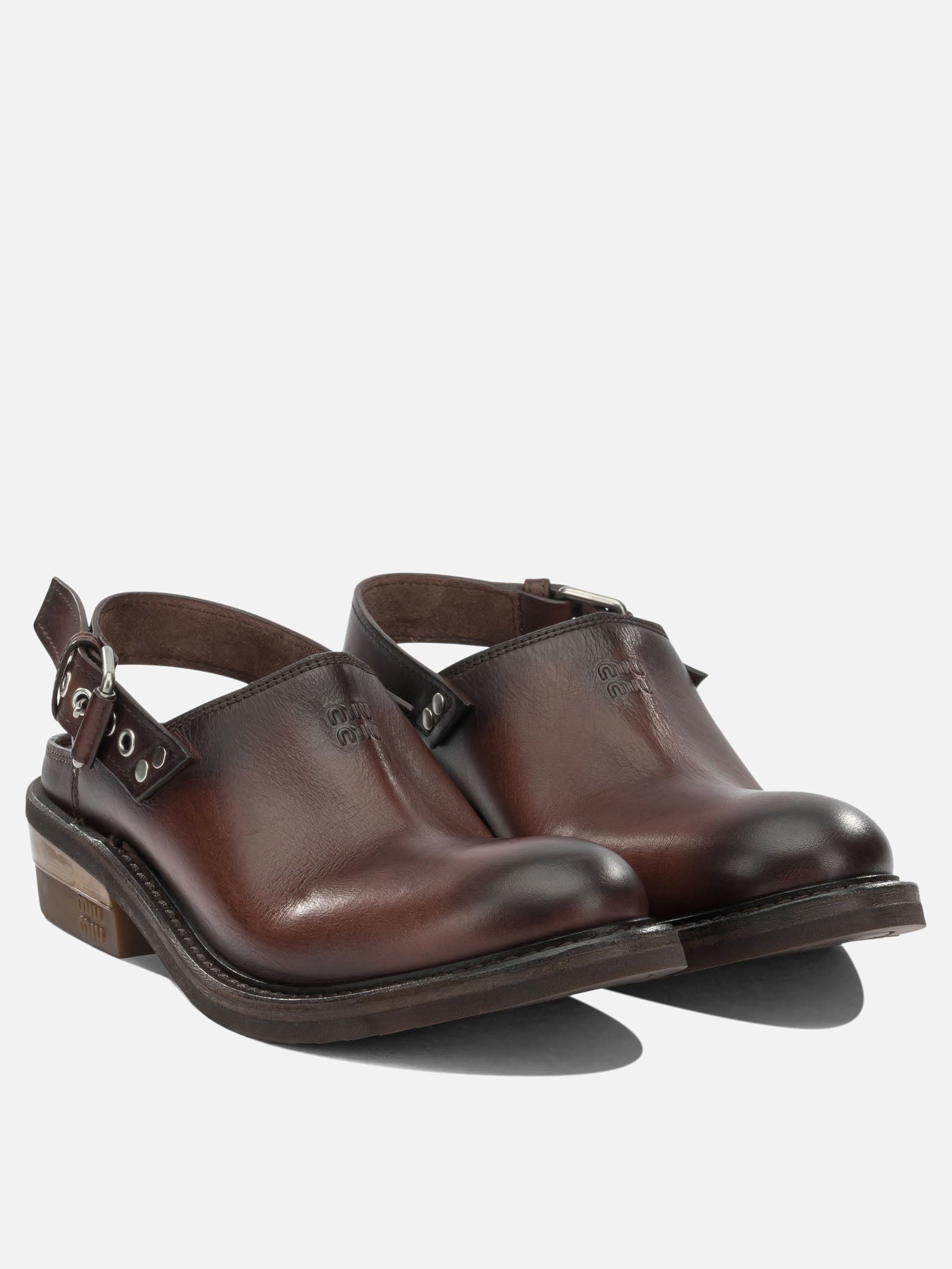 Flat sandals 100% calf leather - 50% leather 50% rubber  Brown - Miu Miu Women | PDP | VIETTI Online Store | thumbnail_2