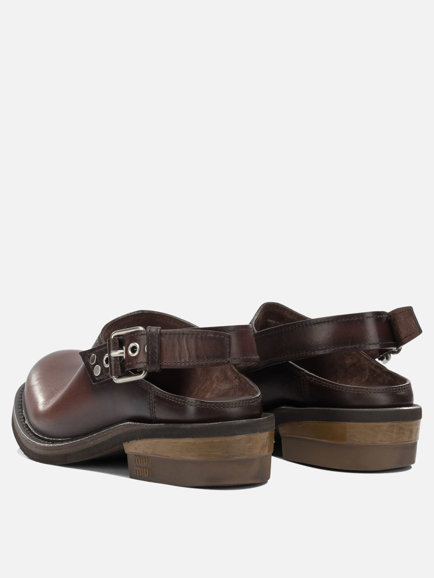 Flat sandals 100% calf leather - 50% leather 50% rubber  Brown - Miu Miu Women | PDP | VIETTI Online Store | thumbnail_4