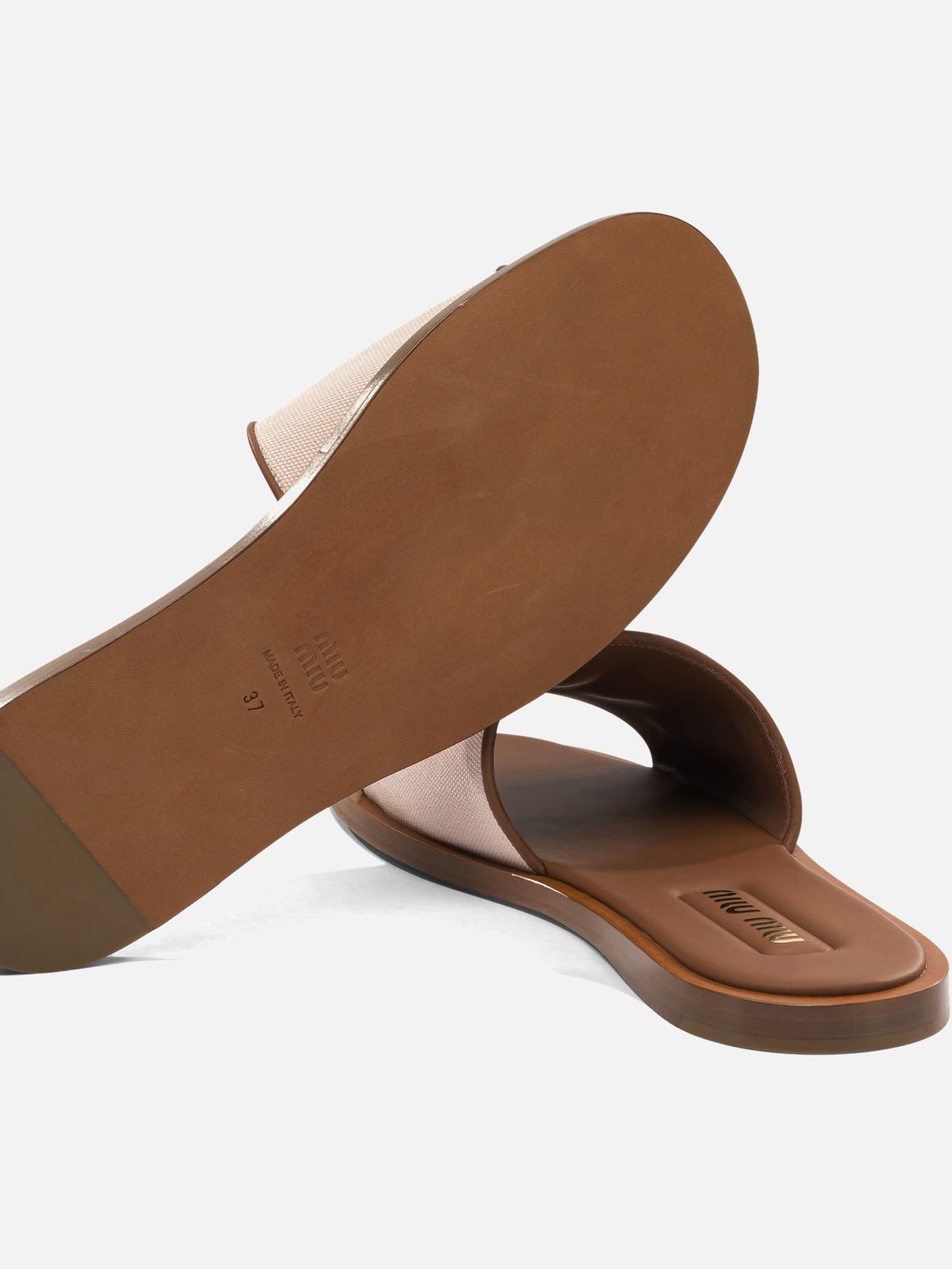 Miu Miu Leather and canvas slide with logo Pink - VIETTI