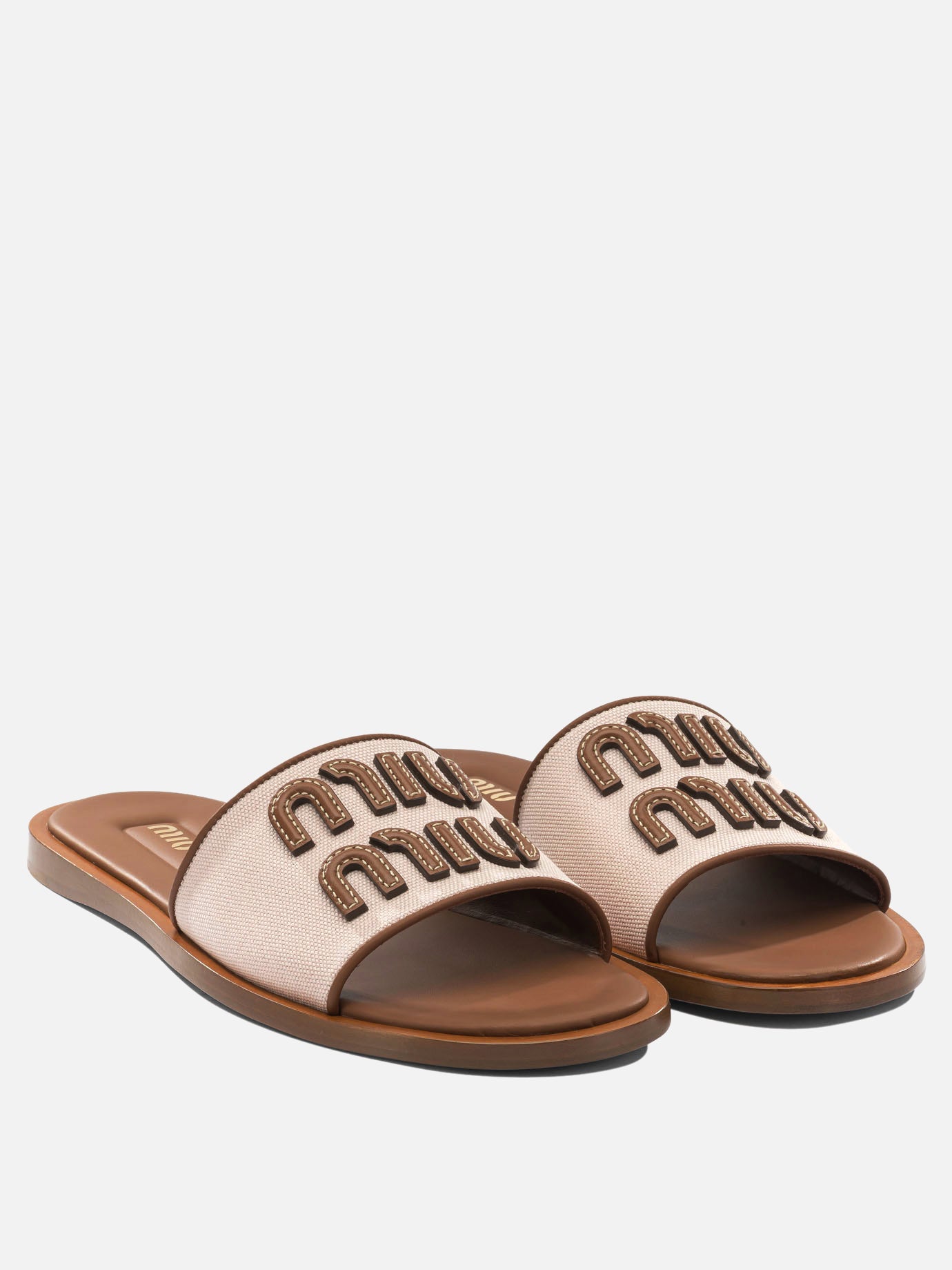 Miu Miu Leather and canvas slide with logo Pink - VIETTI