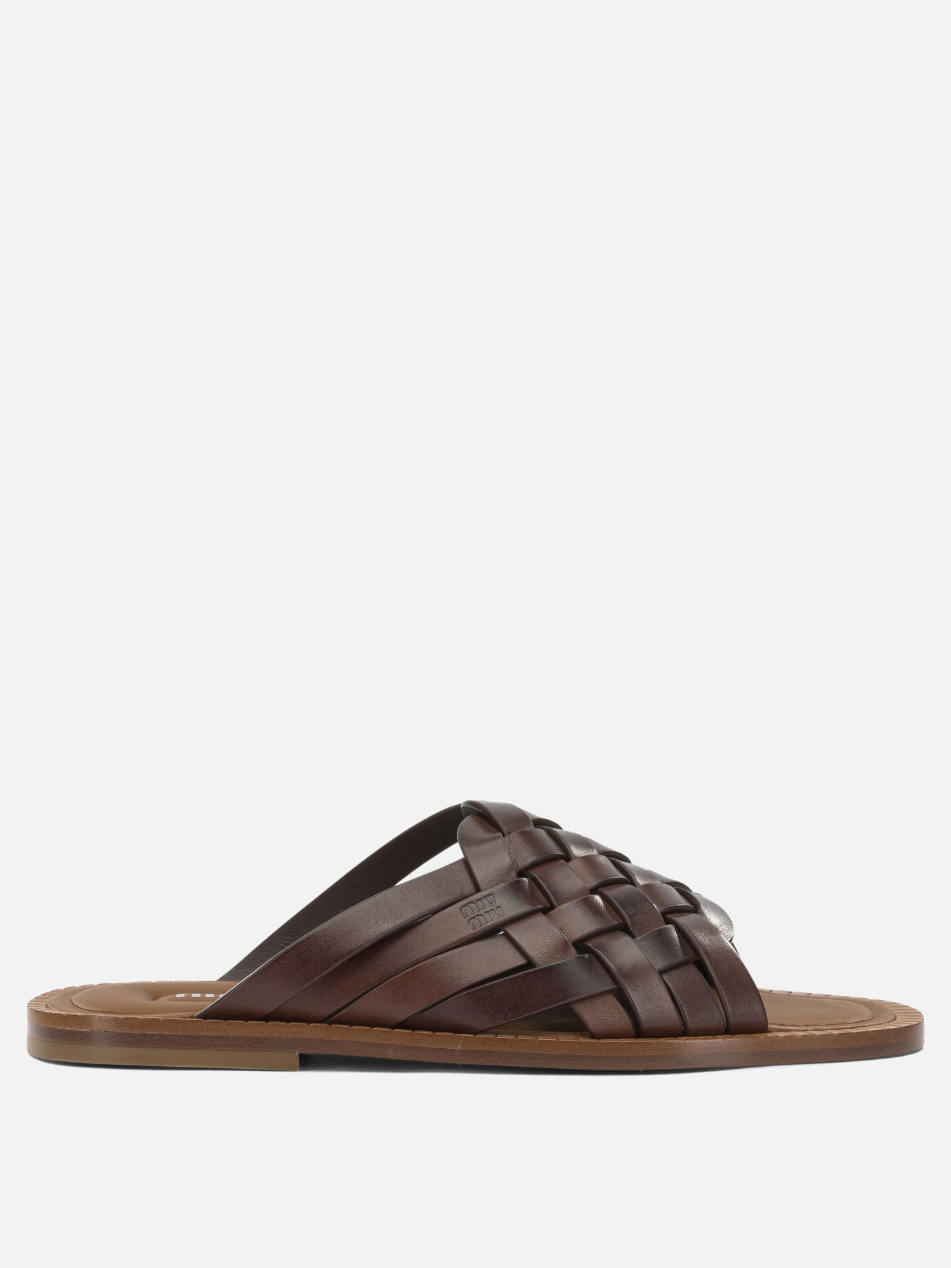 Slides 100% calf leather  Brown - Miu Miu Women | PDP | VIETTI Online Store | thumbnail