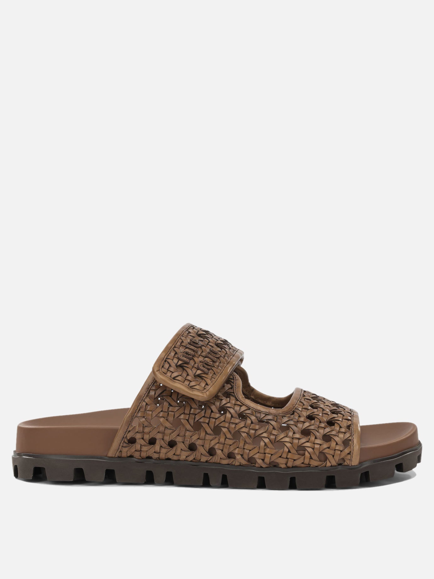 Flat sandals 100% calf leather - 100% rubber  Brown - Miu Miu Women | PDP | VIETTI Online Store | thumbnail