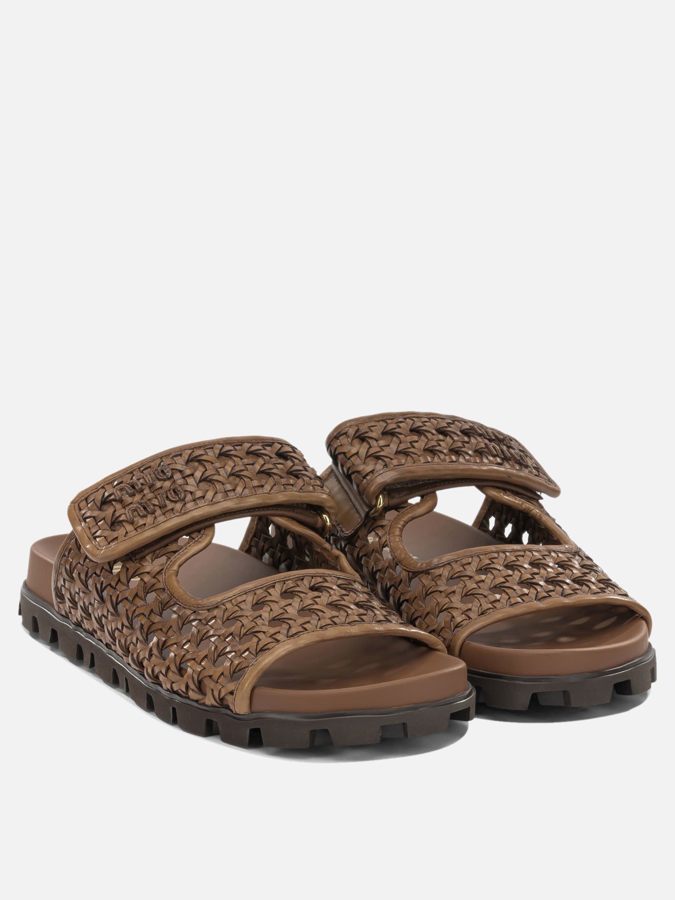 Flat sandals 100% calf leather - 100% rubber  Brown - Miu Miu Women | PDP | VIETTI Online Store | Zoom-Modal_2
