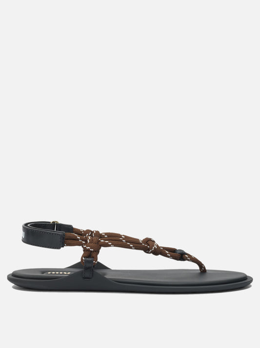 Flat sandals 100% polyester - 100% calf leather  Brown - Miu Miu Women | PDP | VIETTI Online Store 
