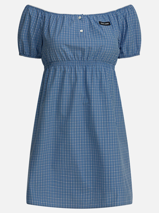 Miu Miu Short dress with logo Light blue

