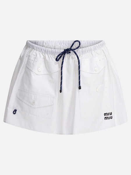Miu Miu Poplin mini skirt with logo White - Women | VIETTI Online