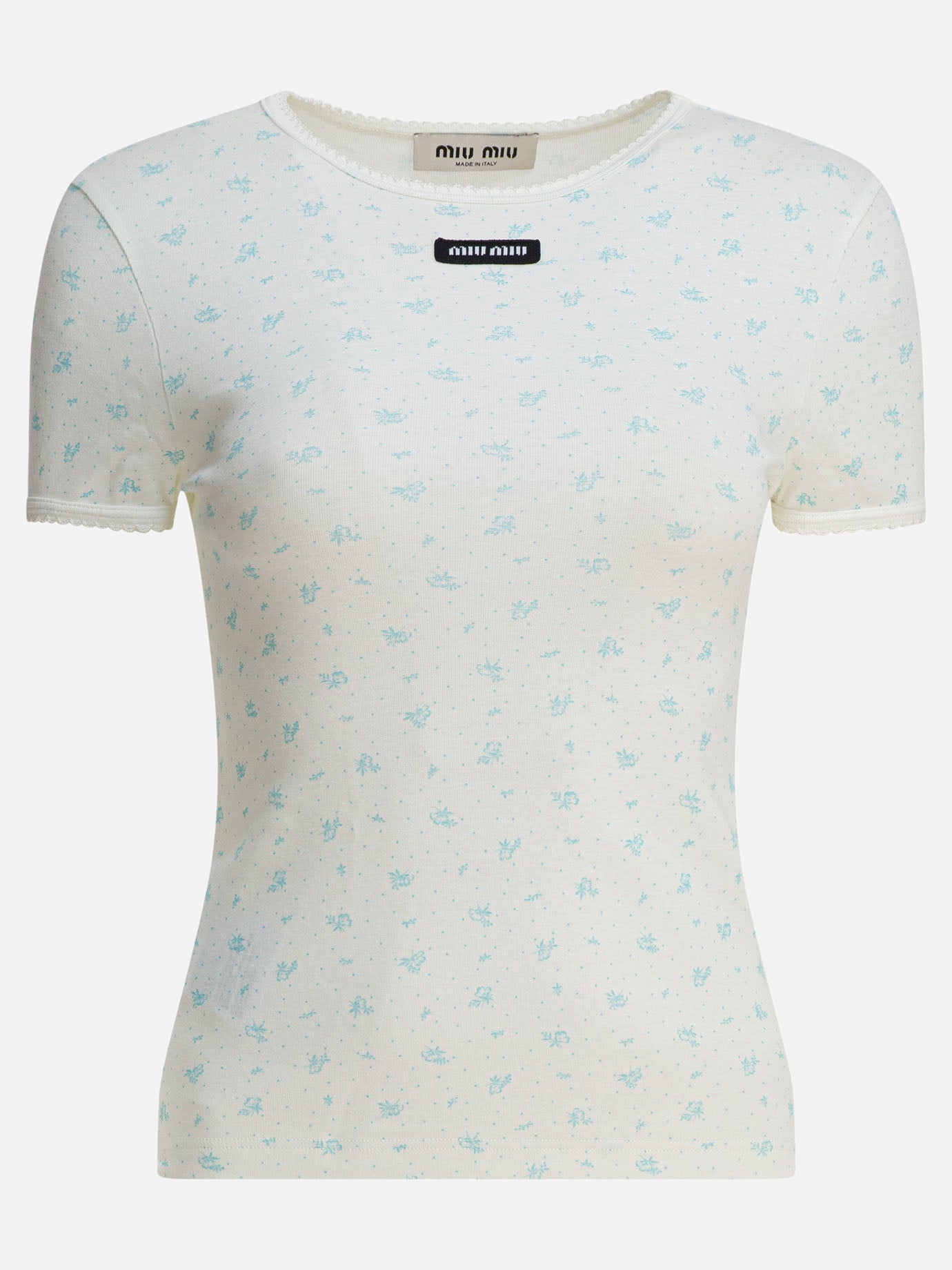 T-shirt girocollo Floral  Bianco - Miu Miu Donna | PDP | VIETTI Online Store | Zoom-Modal
