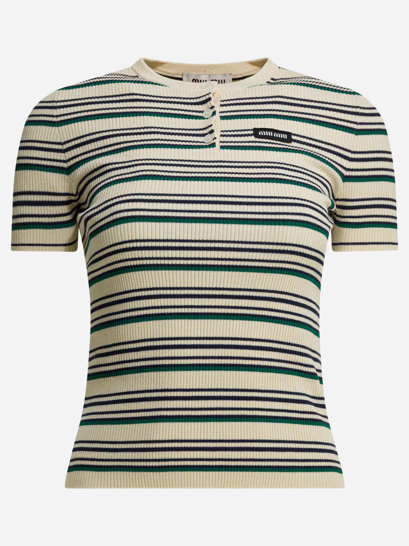 Henley t-shirts Striped  Beige - Miu Miu Women | PDP | VIETTI Online Store | Zoom-Modal
