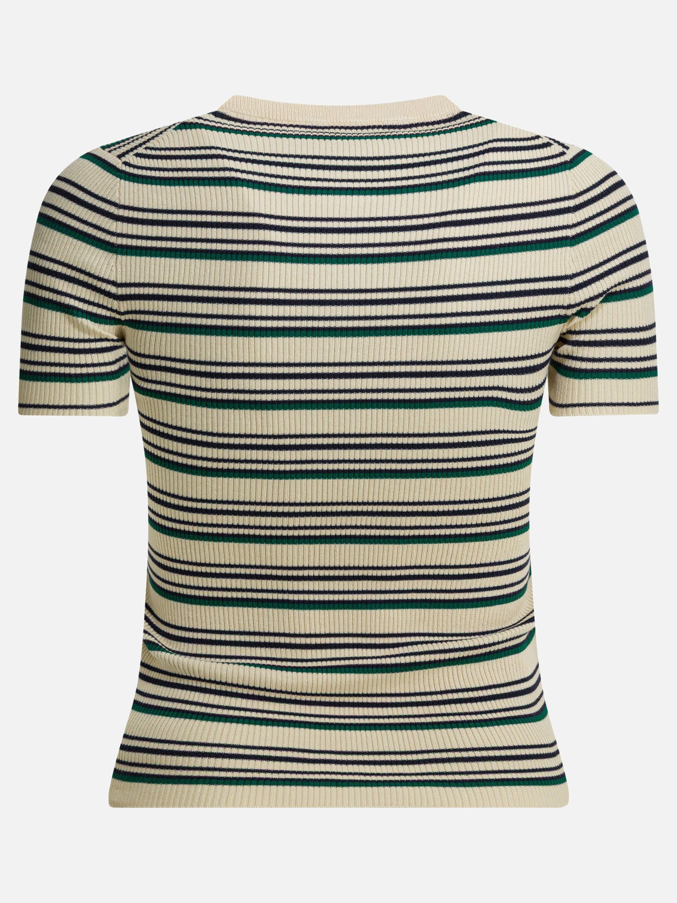 Miu Miu Striped serafino T-shirt with logo Beige - Women | VIETTI