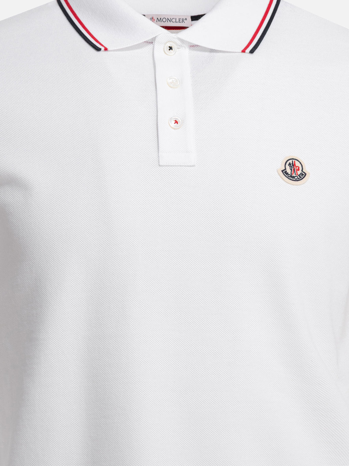 Moncler Cotton pique polo shirt with logo patch White - VIETTI